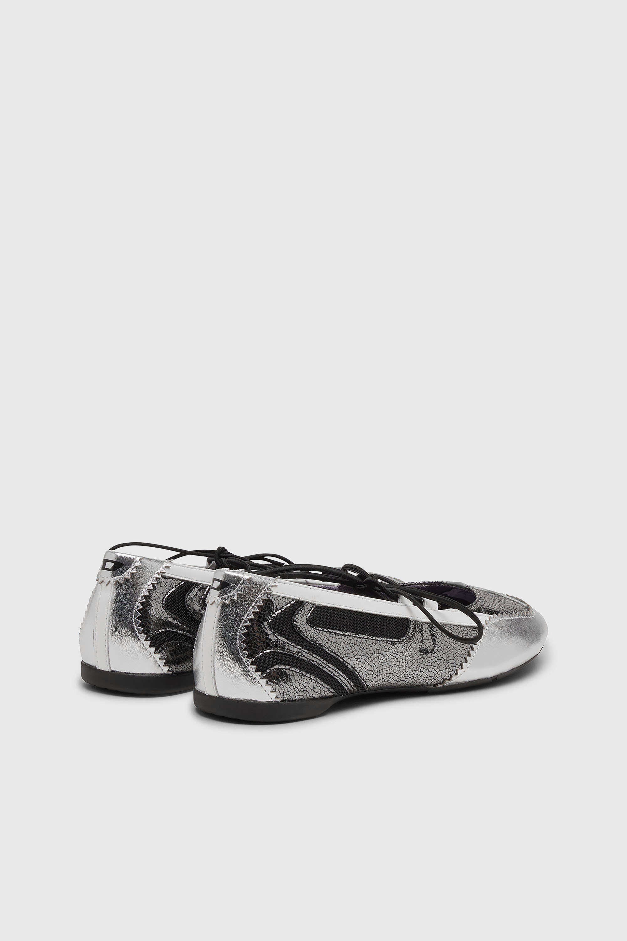 Diesel - D-MILE BALLERINA LACE UP W, Damen D-Mile-Metallic-Schn&uuml;rballerinas in Silber/Schwarz - 3