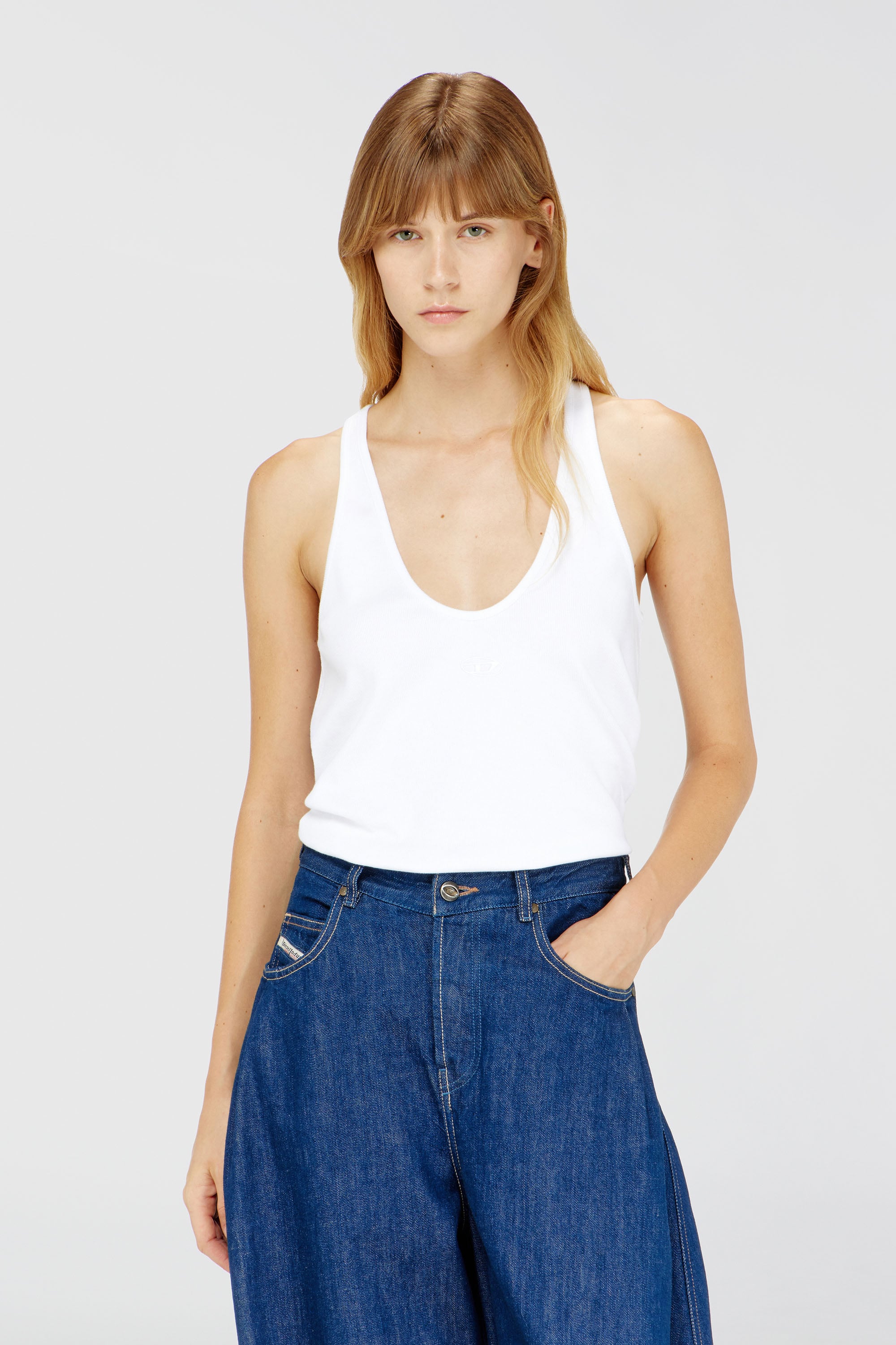 Diesel - T-IPSYA-LKDS, Damen Geripptes Tanktop mit Oval D in Wei&szlig; - 1