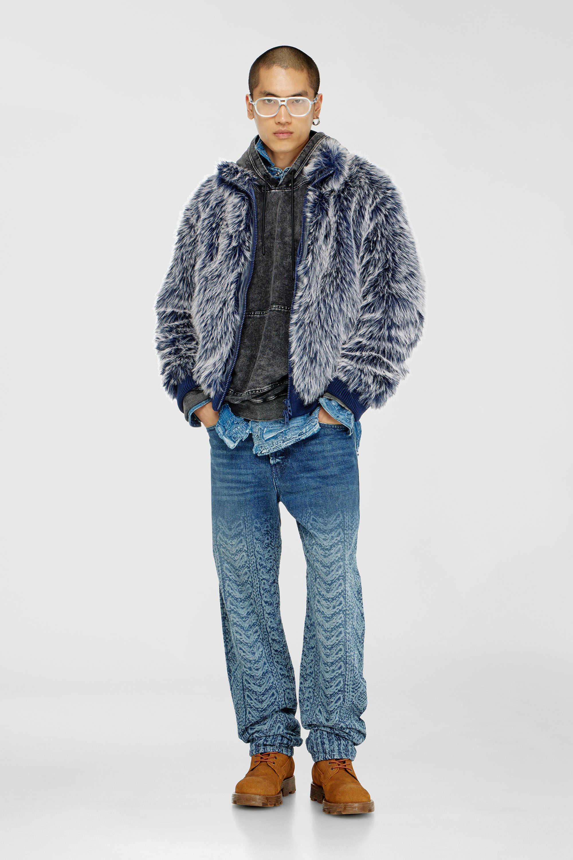 Diesel - S-BOXT-HOOD-TUK, Herren Sweatshirt mit Denim-Effekt-Behandlung in Dunkelgrau - 1