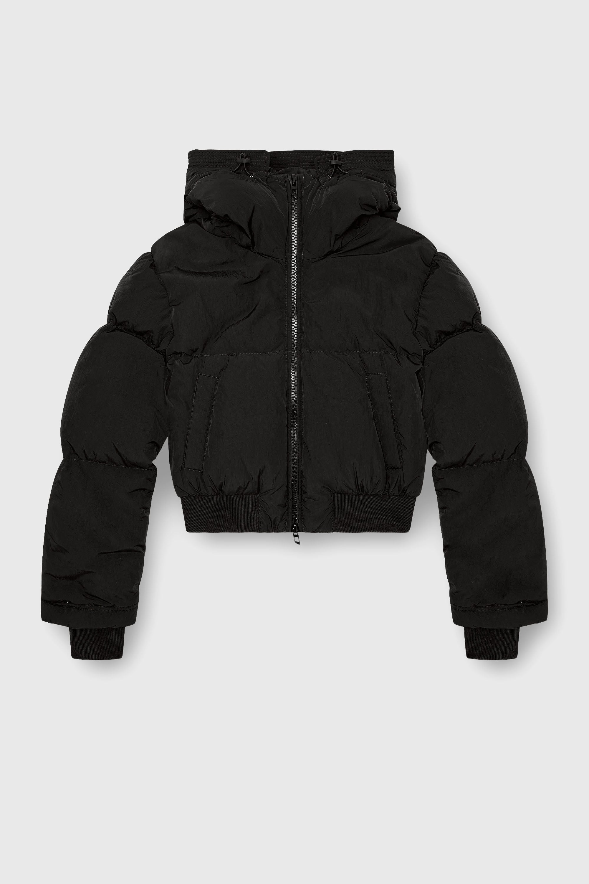 Diesel - W-PEYT-SHORT-NEW-P1, Damen Daunenjacke mit Kapuze aus Nylon in Knitter-Optik in Schwarz - 2
