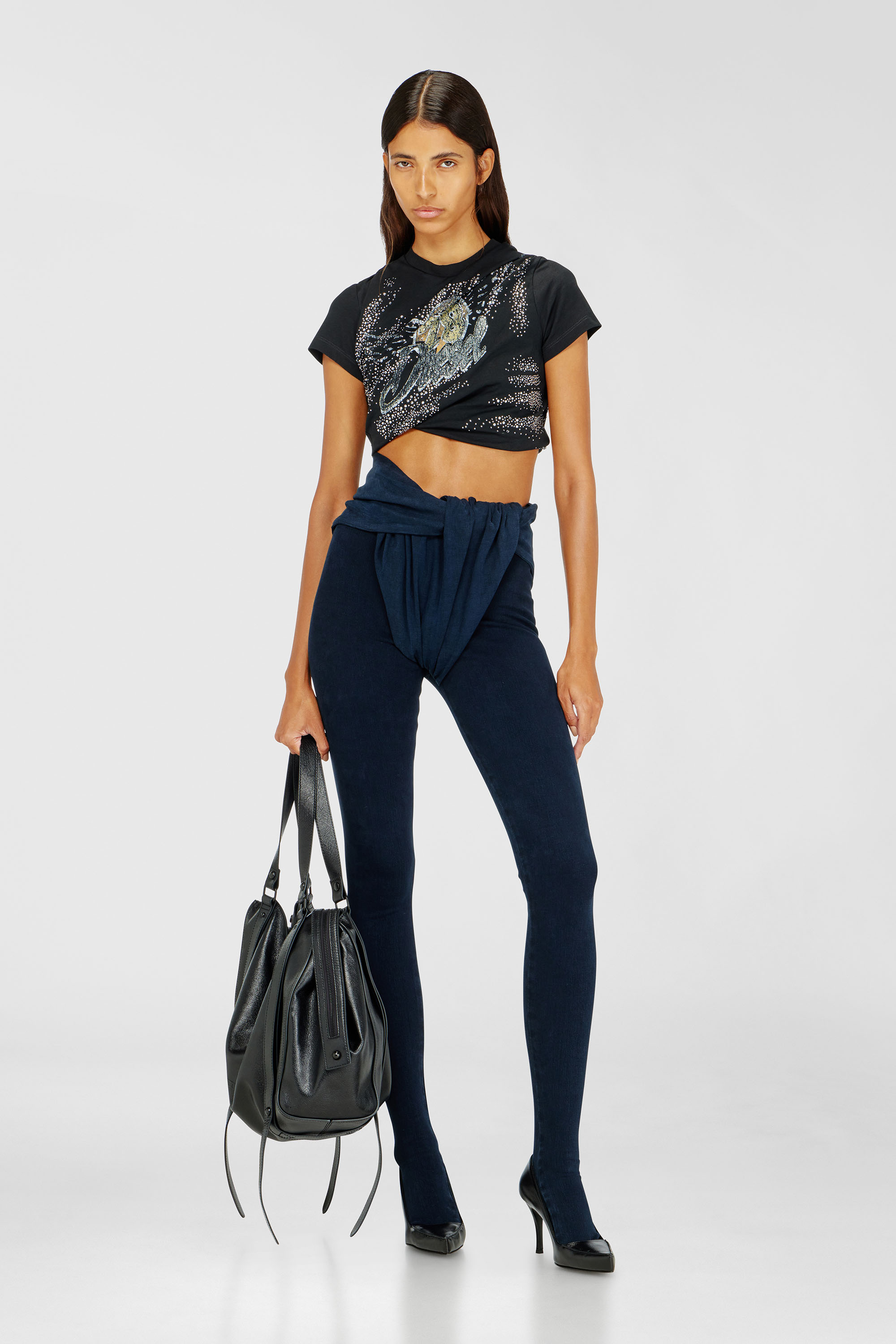 Diesel - T-WINCY, Damen Gerafftes T-Shirt aus doppellagigem Jersey in null - 1