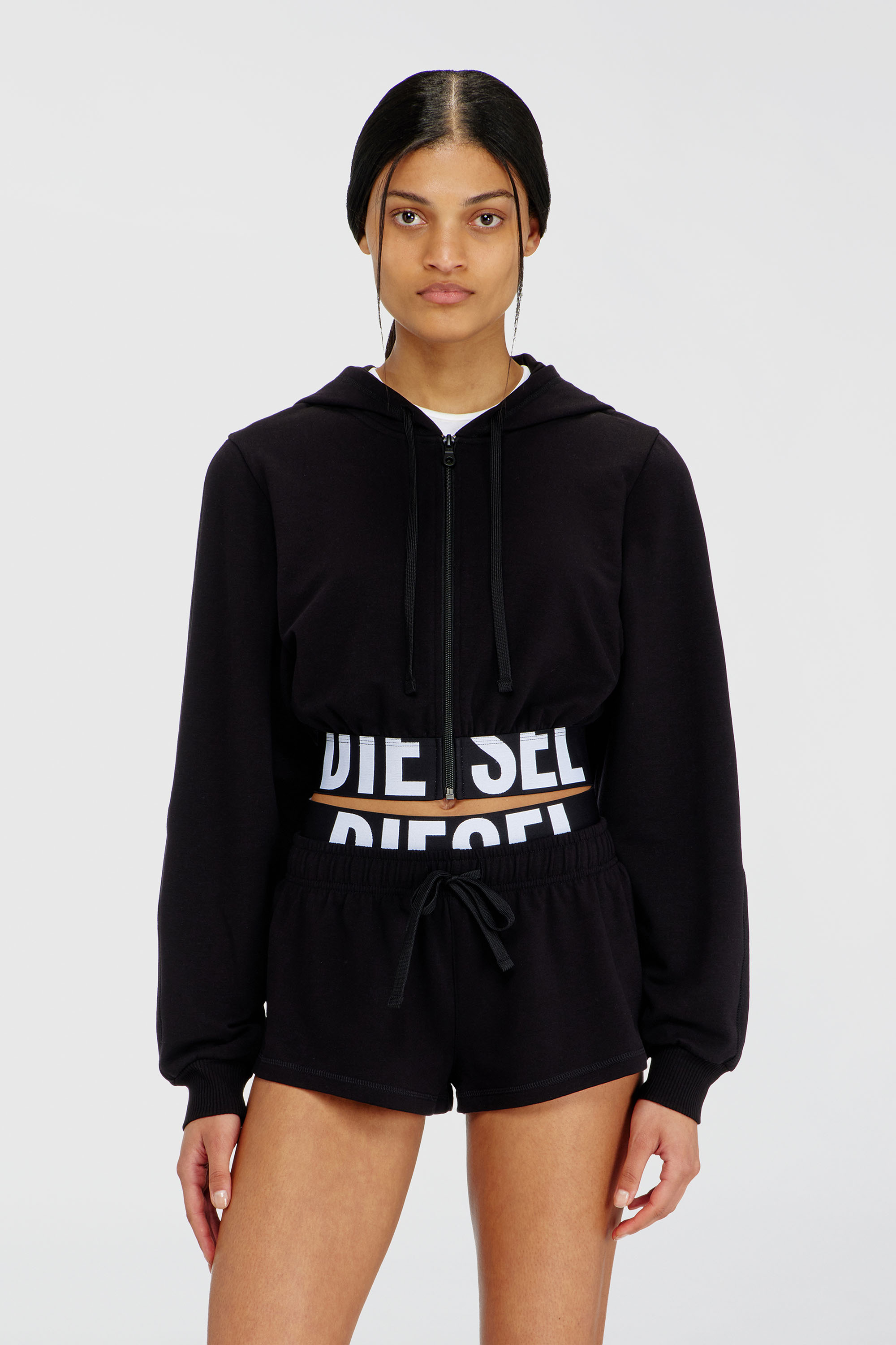 Diesel - NIKA-D-POP, Damen Cropped Hoodie mit Logo-Band in Schwarz - 3
