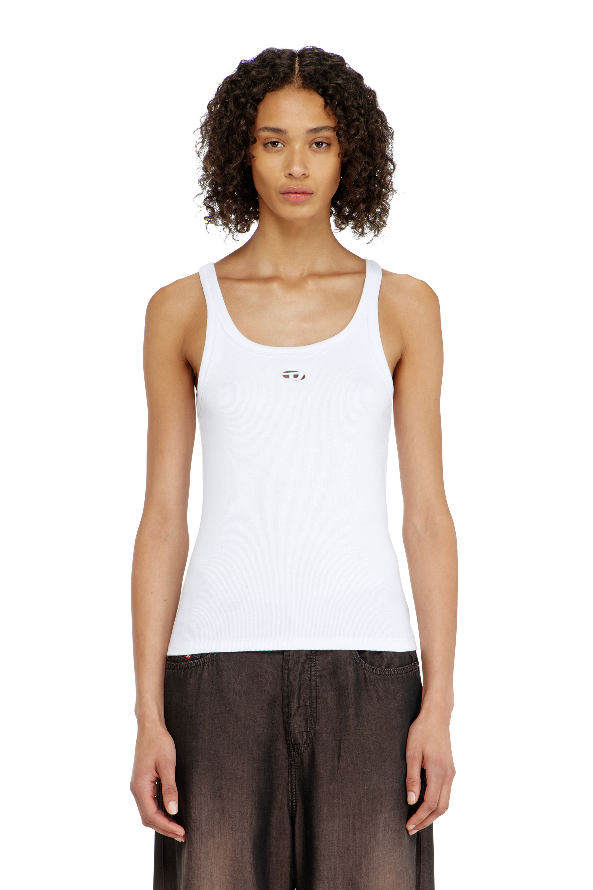 Diesel - T-WIFE-OD, Damen Schmales Tanktop mit lasergeschnittenem Oval D in Wei&szlig; - 1