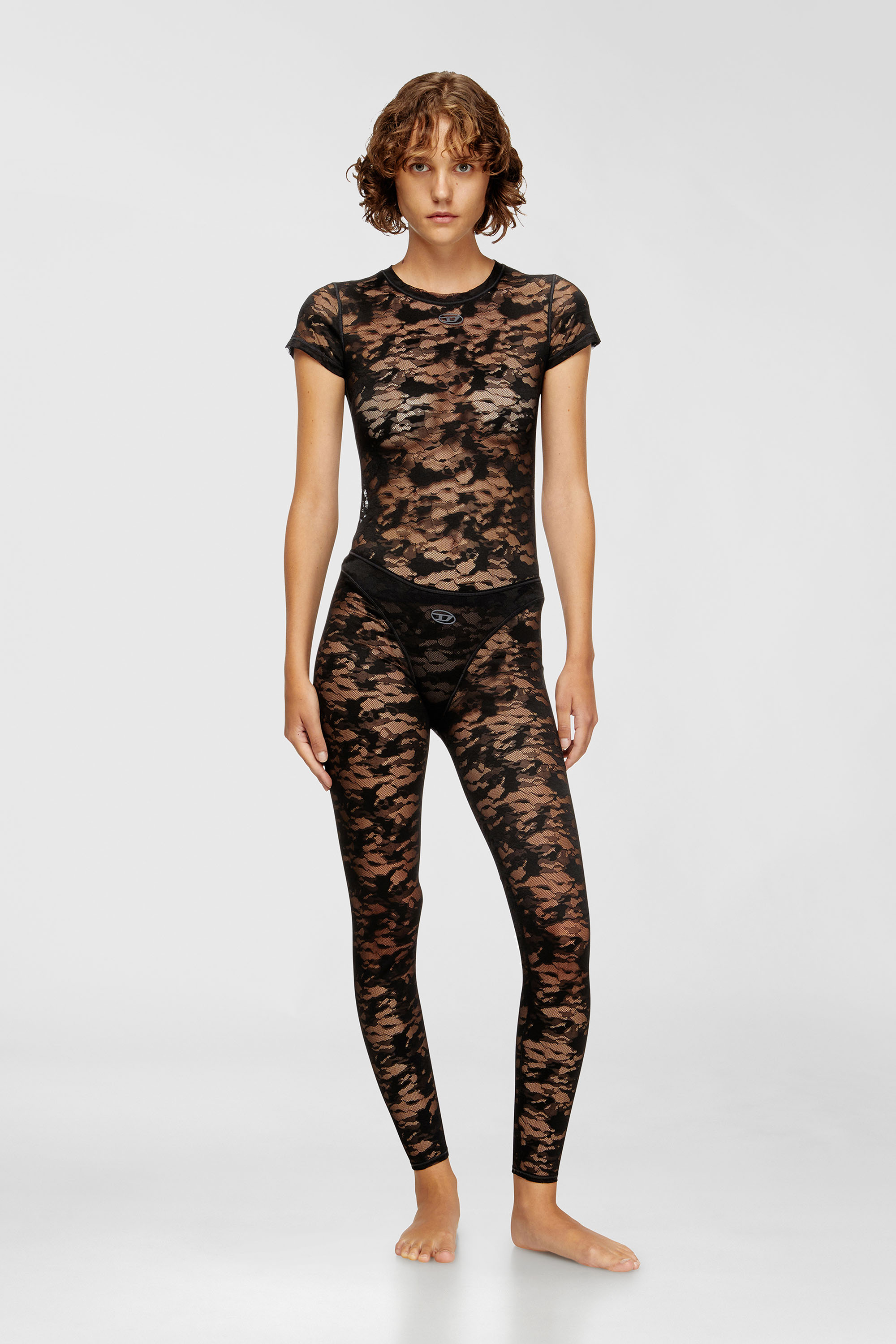 Diesel - KASIA-UTLT, Damen T-Shirt mit Camouflage-Spitze in Schwarz - 1