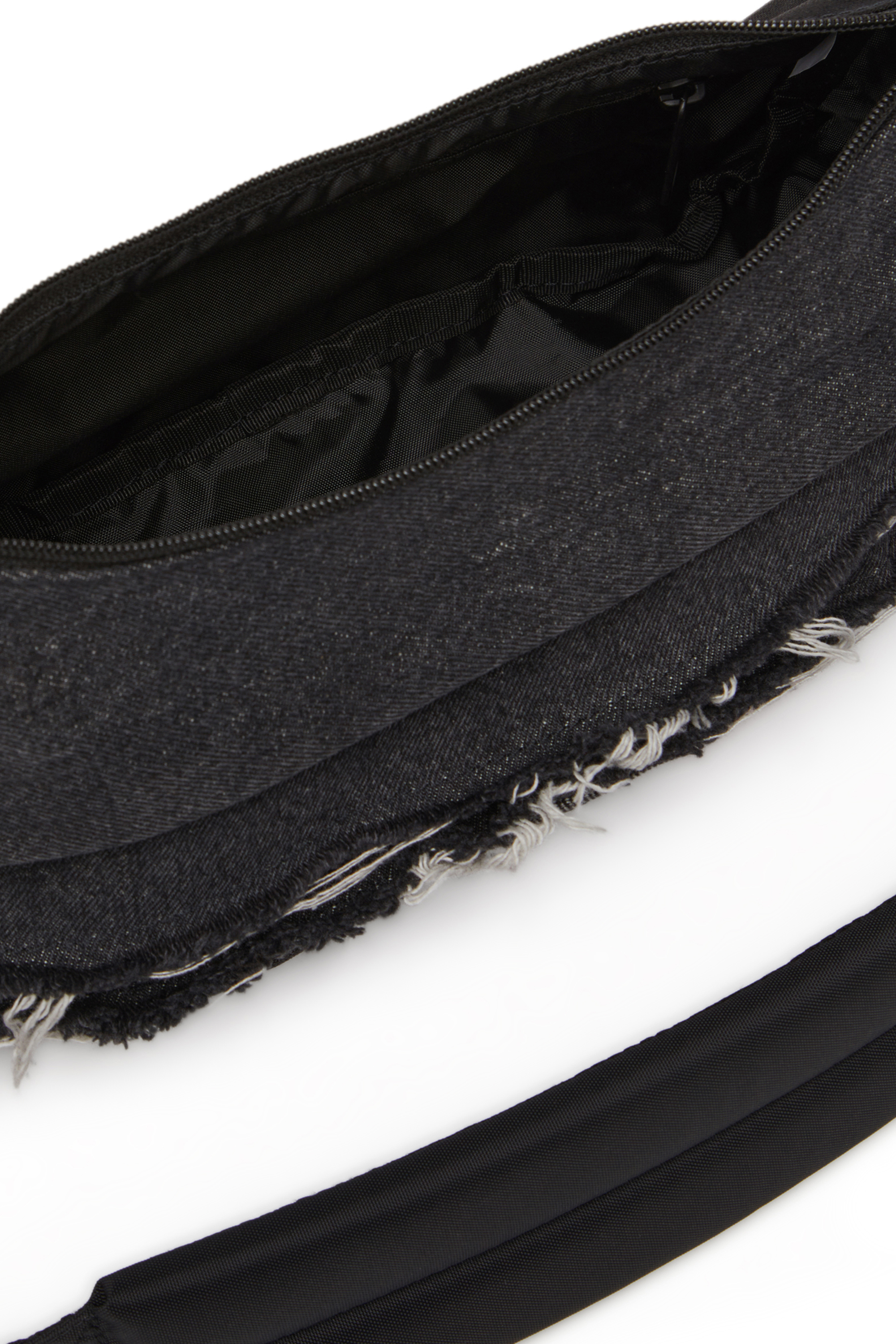 Diesel - DIESEL SHOULDER BAG, Unisex Schultertasche aus Destroyed-Denim und CORDURA® in Schwarz - 4