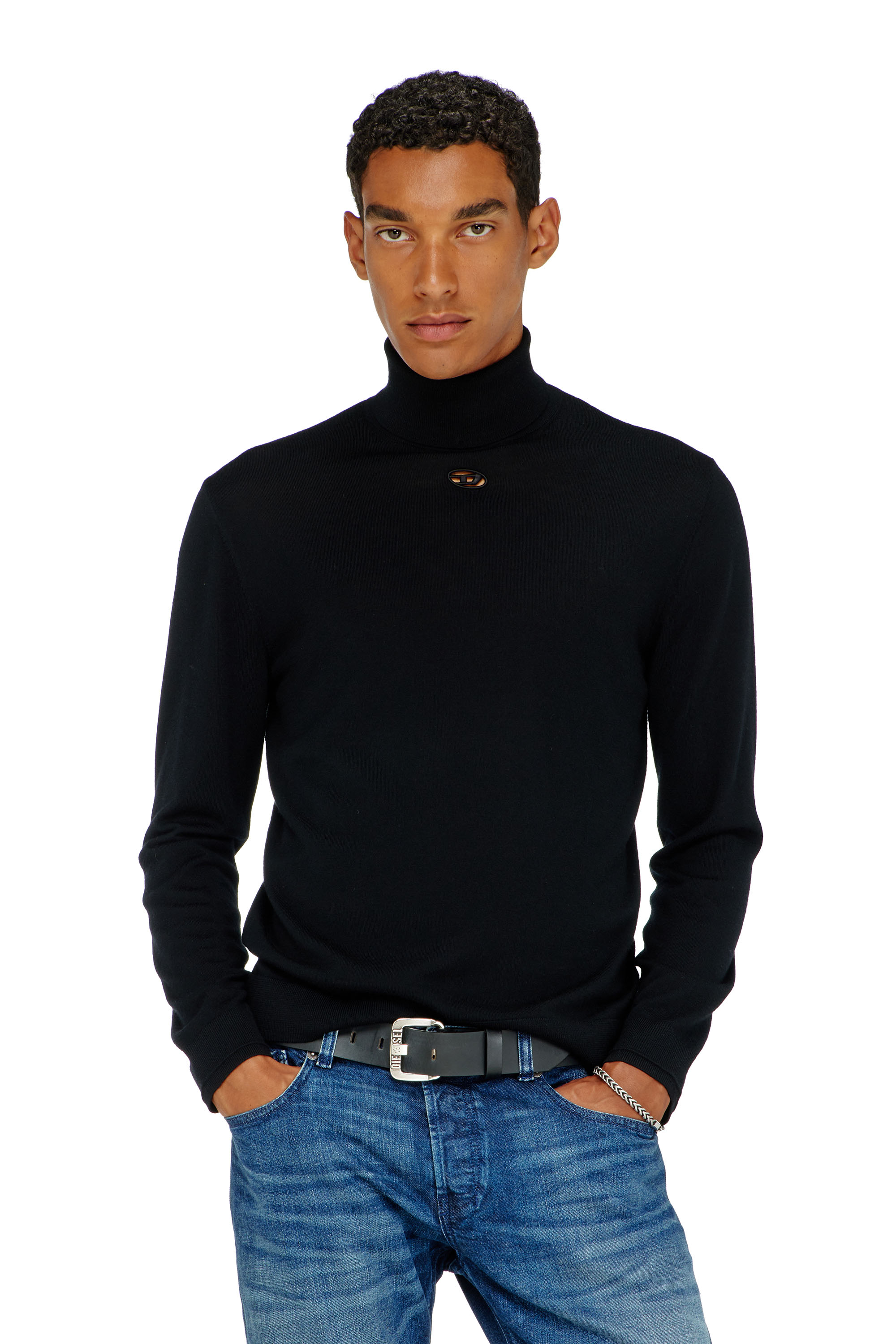 Diesel - K-VARTA, Herren Rollkragenpullover aus Wolle mit Cutout-Logo in Schwarz - 3