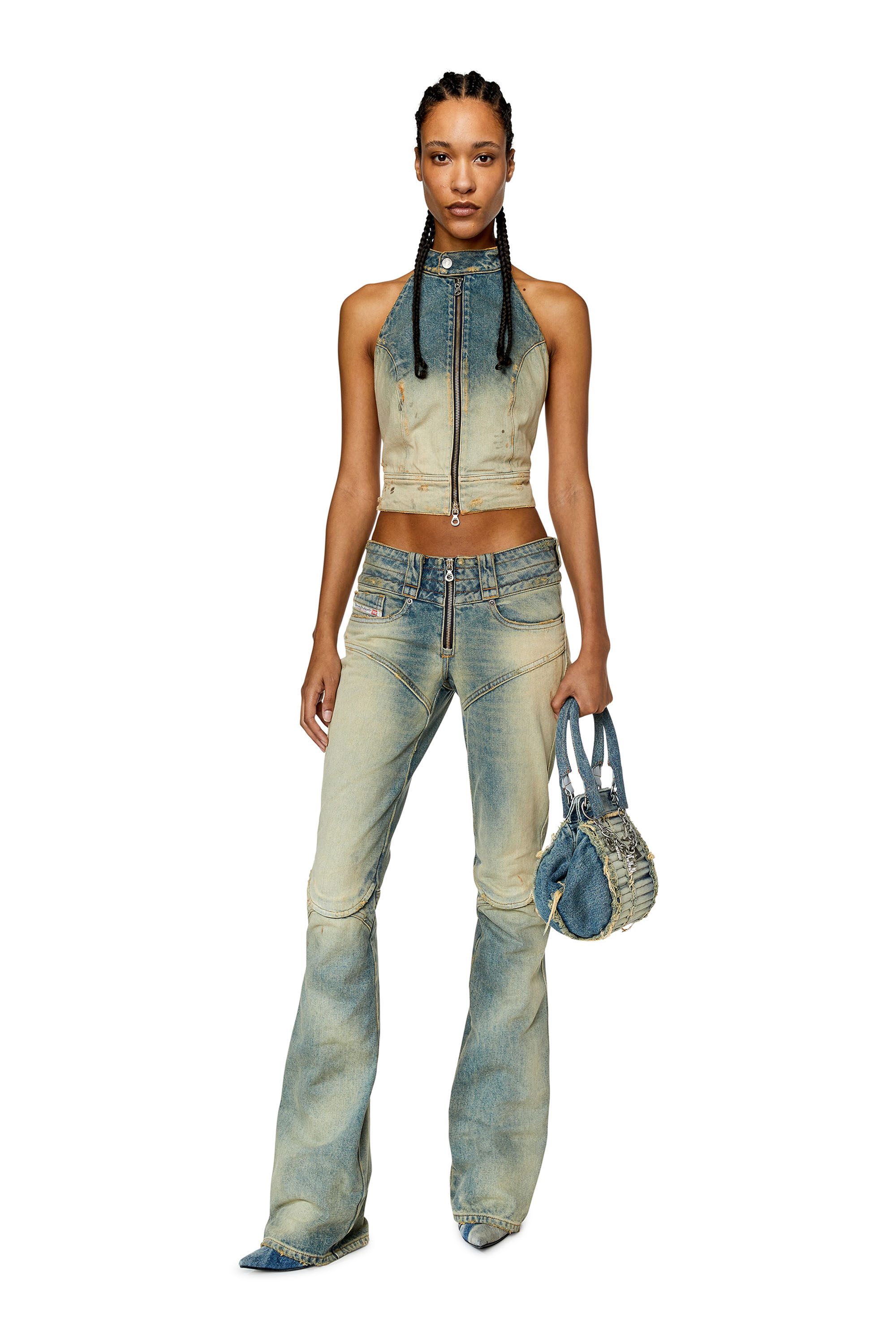 Diesel - DE-BIK-FSC, Damen Rückenfreies Top aus Spitzen-Denim in Hellblau - 1