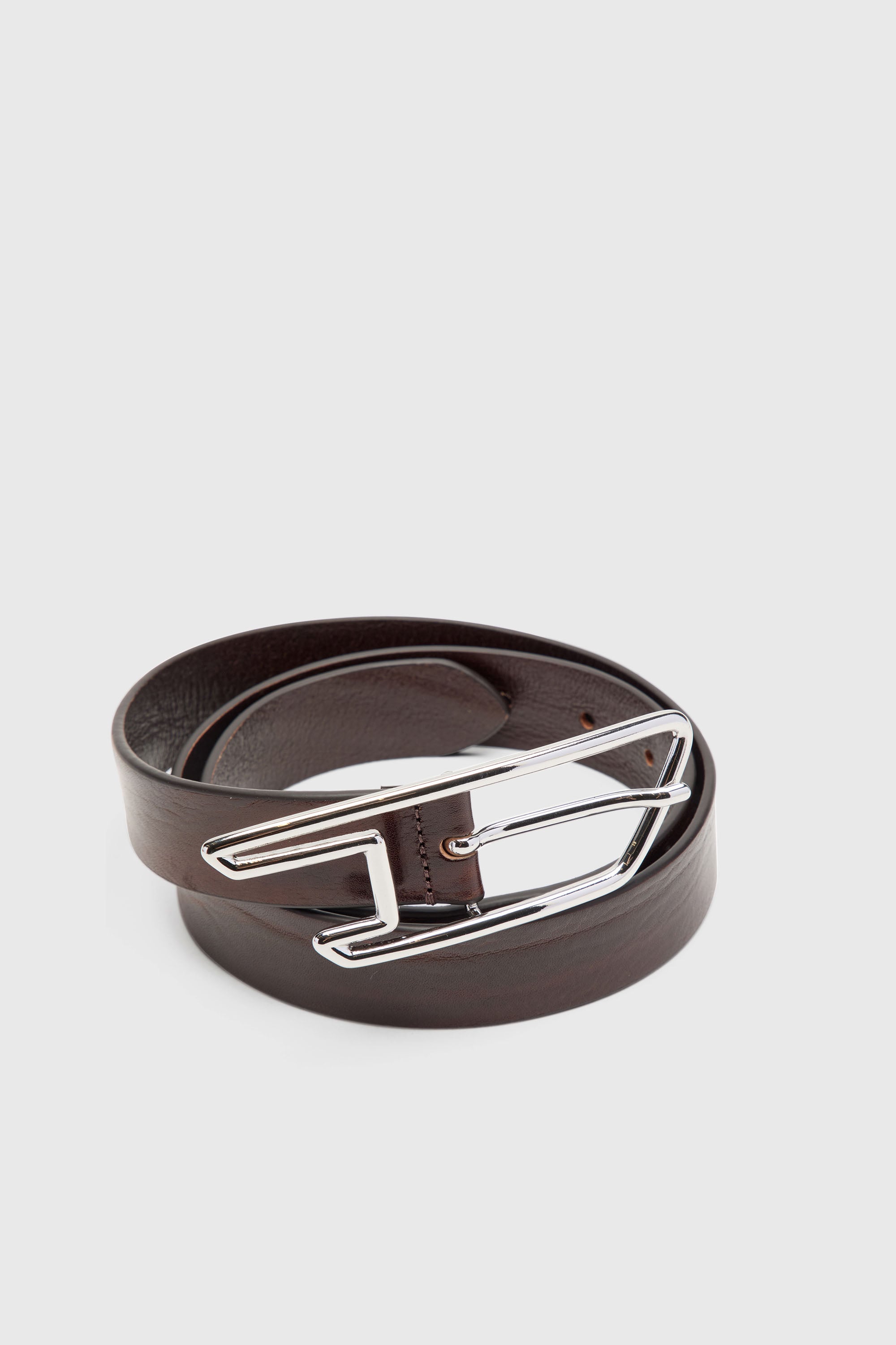 Diesel - B-D LINE 30, Unisex 3 cm breiter G&uuml;rtel aus gewachstem Leder mit D-Logo-Schnalle in Braun - 2