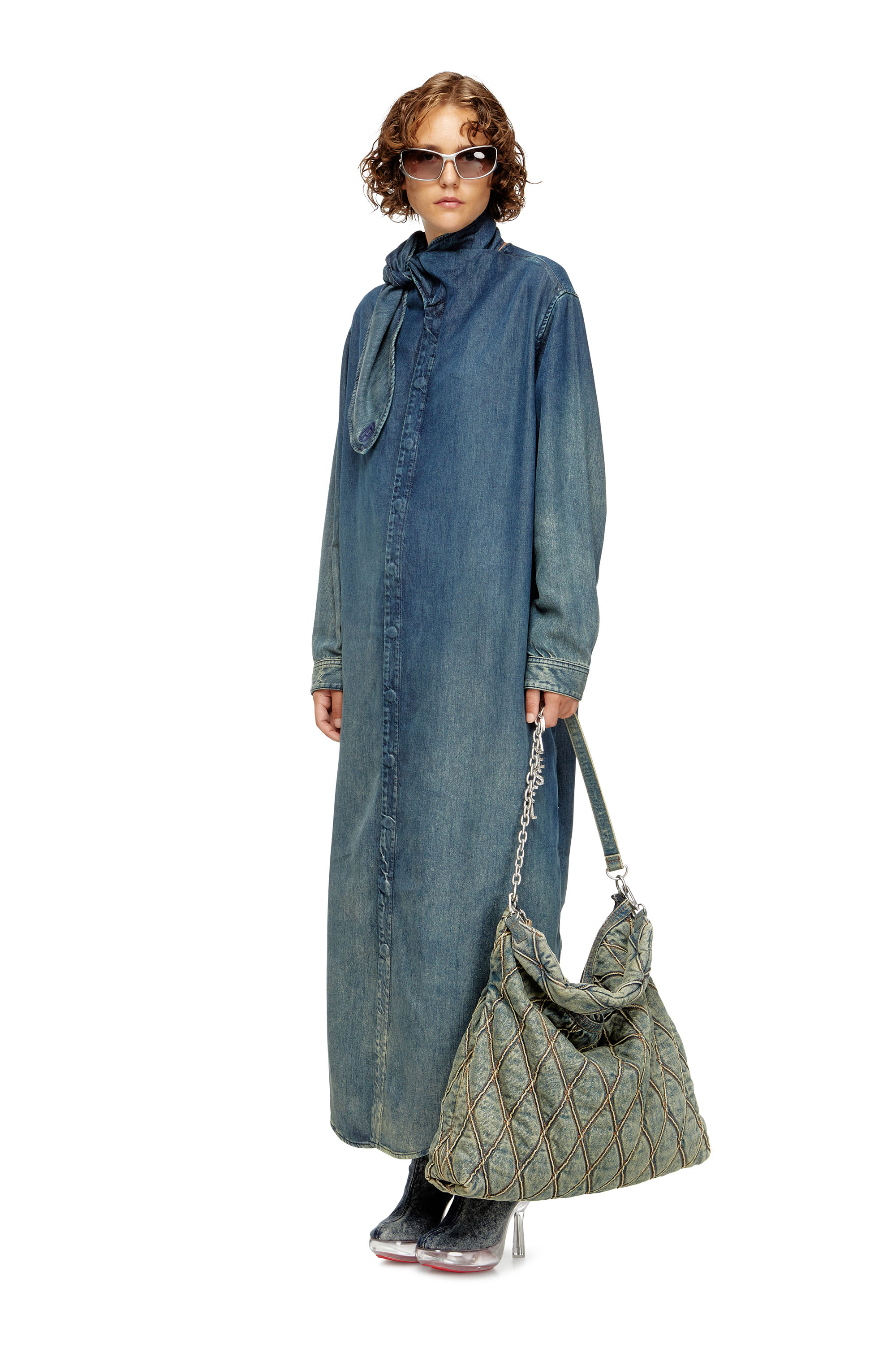 Diesel - D-LAKE PLATFORM MIDB ZIP  STRETCH, Damen D-Lake-Stiefeletten mit Plateau-Sohle aus Denim und Plexiglas in Mittelblau - 2