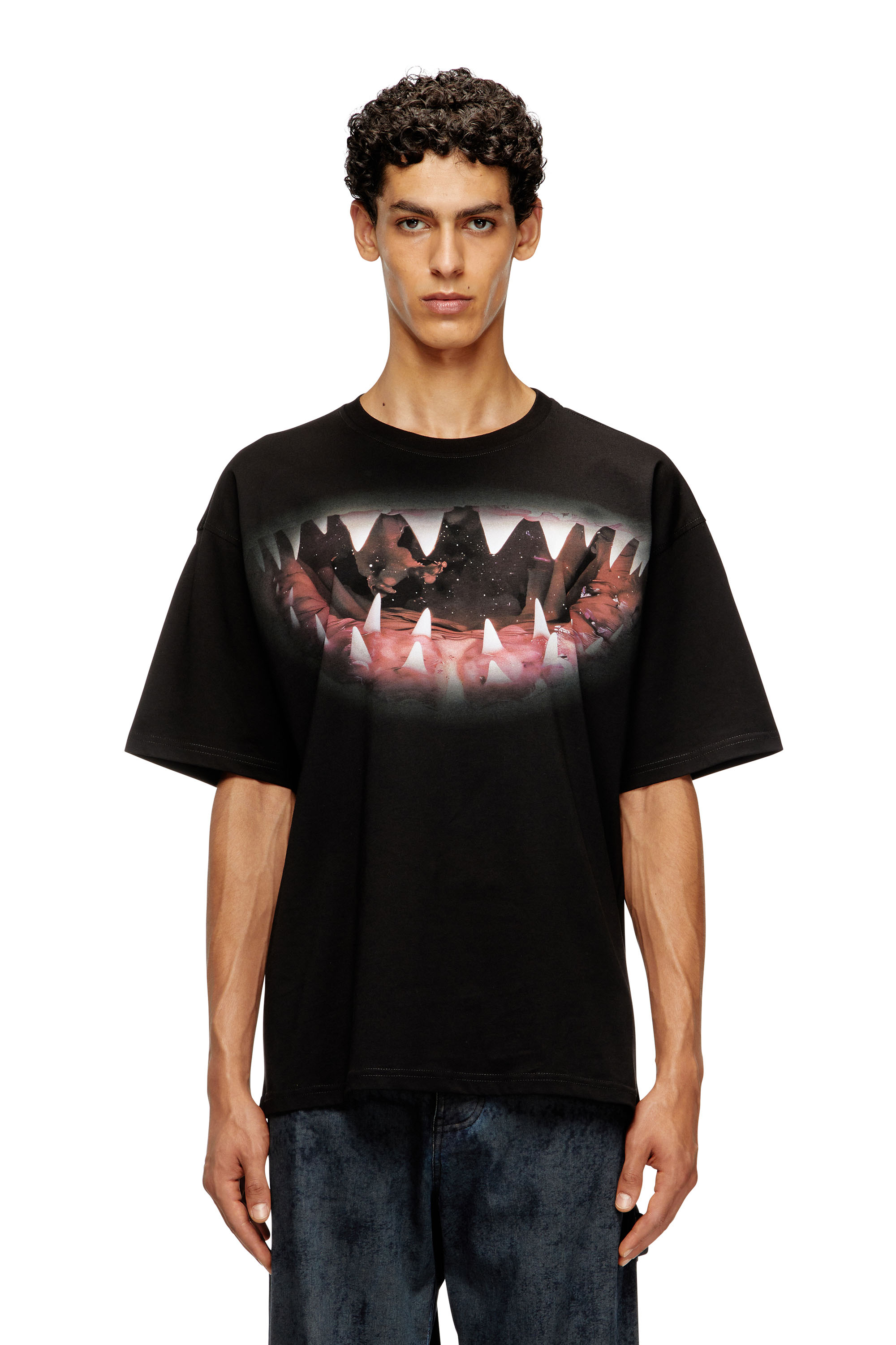 Diesel - T-BOXT-T21, Man's Cotton t-shirt with Shark mouth print in Black - 1