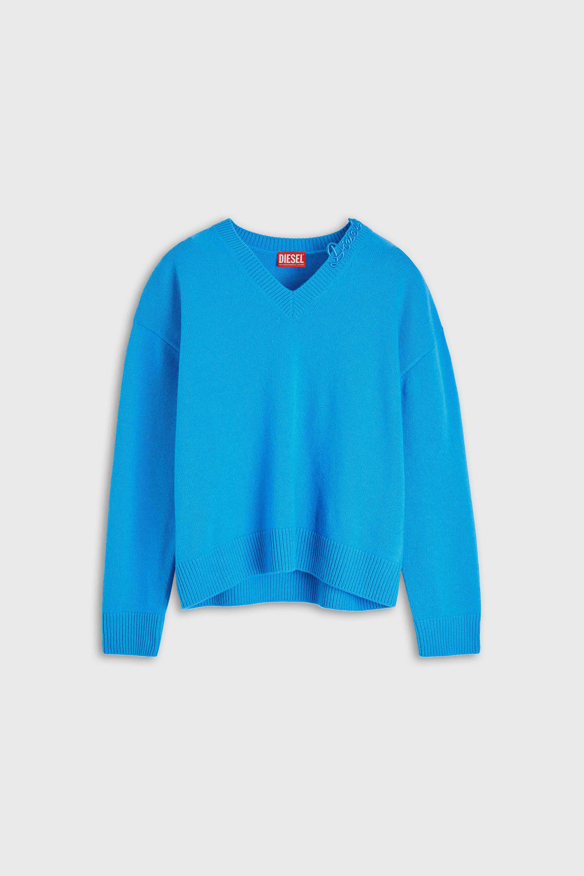 Diesel - M-IMOSA, Damen Wollpullover mit V-Ausschnitt und Logo am Kragen in Azurblau - 2