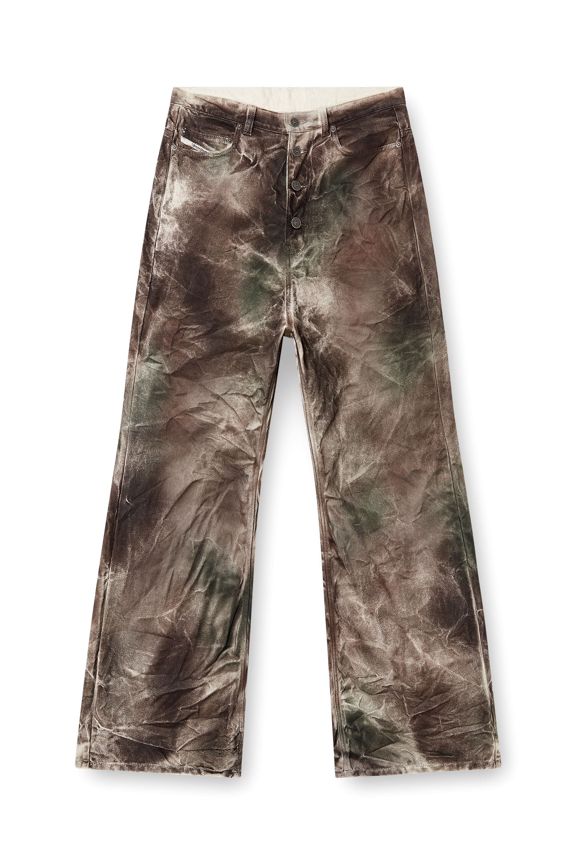 Diesel - P-THUG-PANT, Unisex Hose aus zerknittertem Tarnleinwandstoff in Braun/Grün - 3