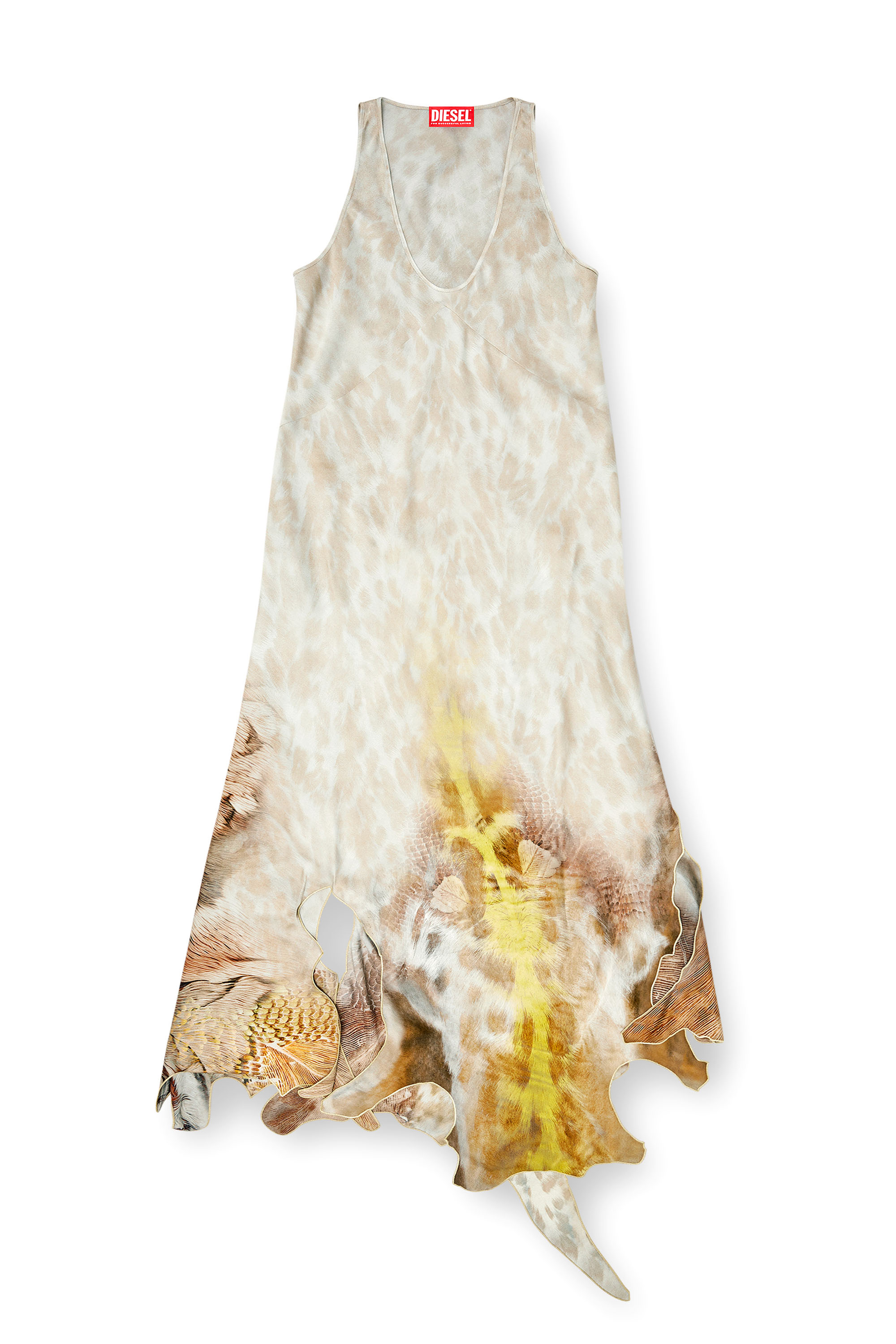 Diesel - D-IKARA, Damen Langes Satinkleid mit Saum in Lederoptik in Beige - 2