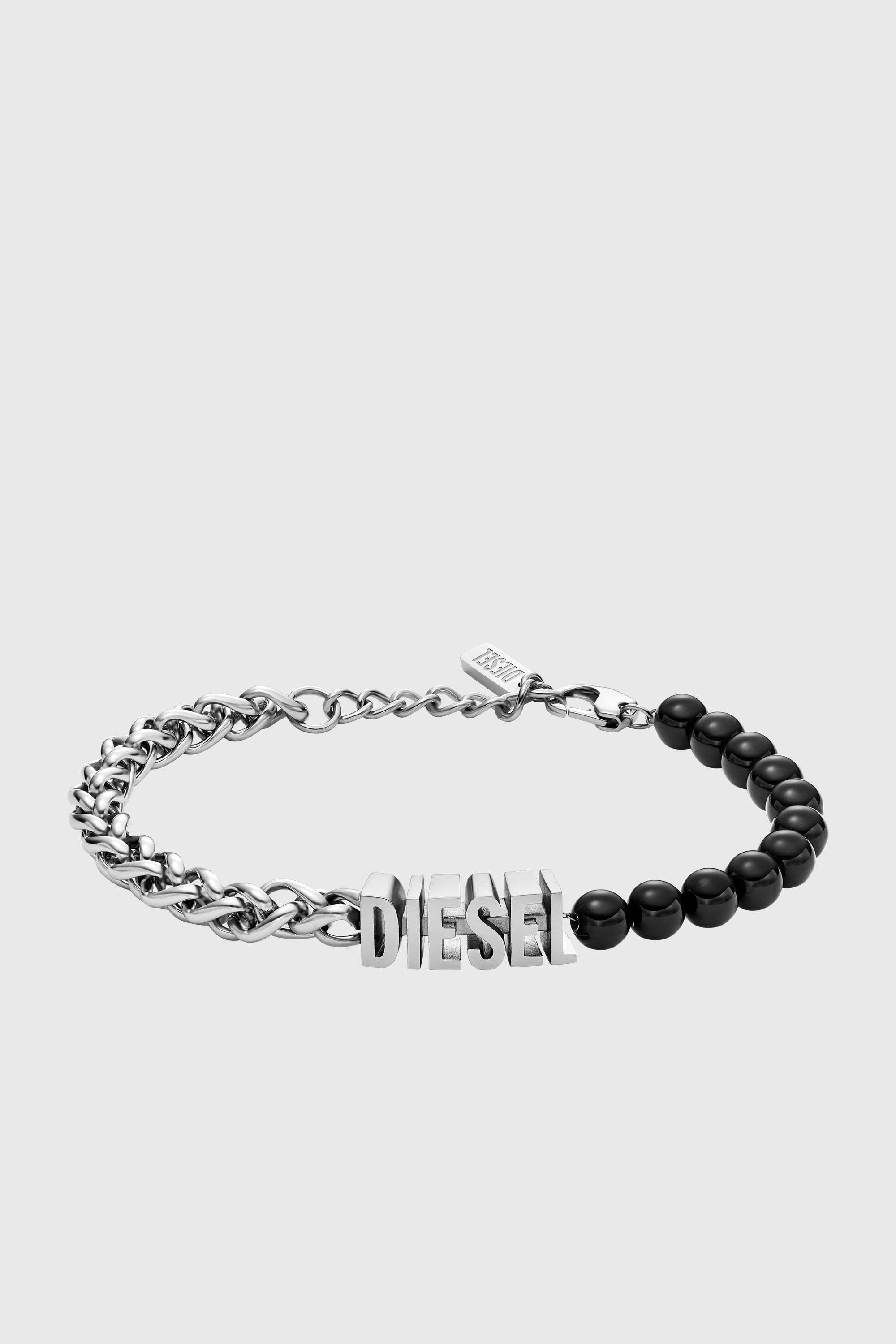 Diesel - DX1541040 JEWEL, Unisex Gliederarmband mit schwarzen Achatperlen in Silber/Schwarz - 1