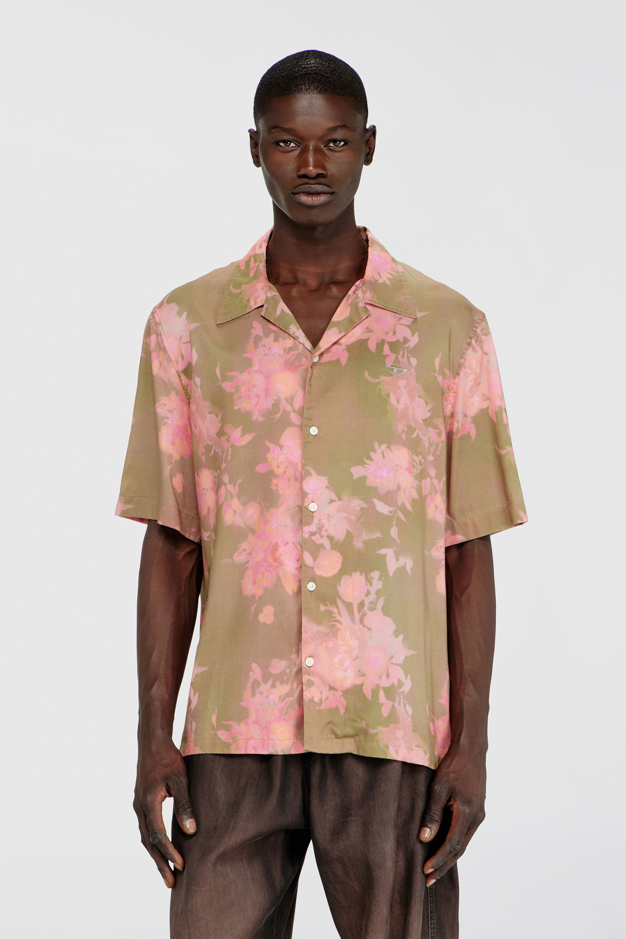 Diesel - S-BRAD-QMCE, Herren Lyocell-Hemd mit durchg&auml;ngigem Blumenmuster in Rosa/Braun - 1