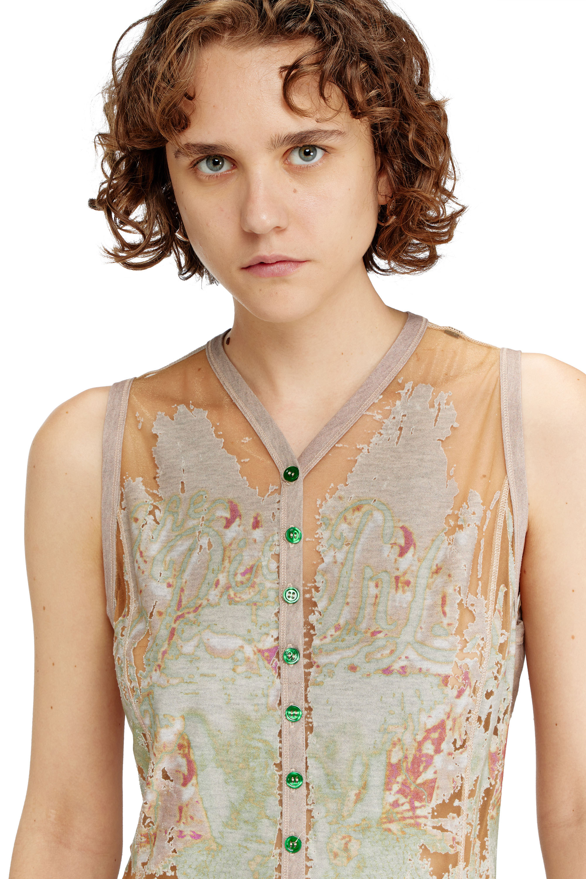 Diesel - D-ALFIO, Damen Kurzes Kleid aus bedrucktem D&eacute;vor&eacute;-Jersey in Hellbraun - 5