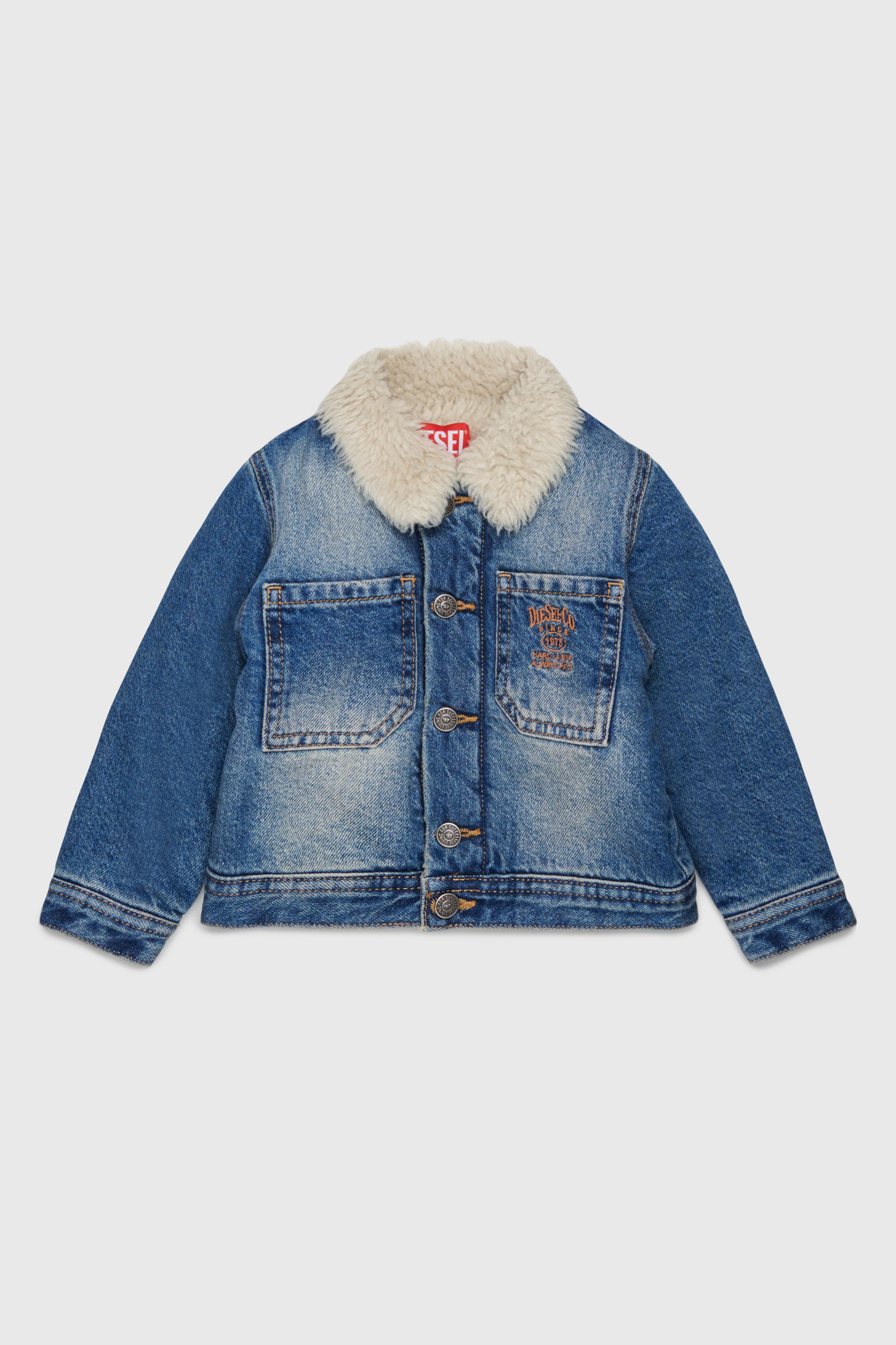 Diesel - JOMYB-FUR, Unisex Jeansjacke mit weichem Pile-Kragen in Mittelblau - 1