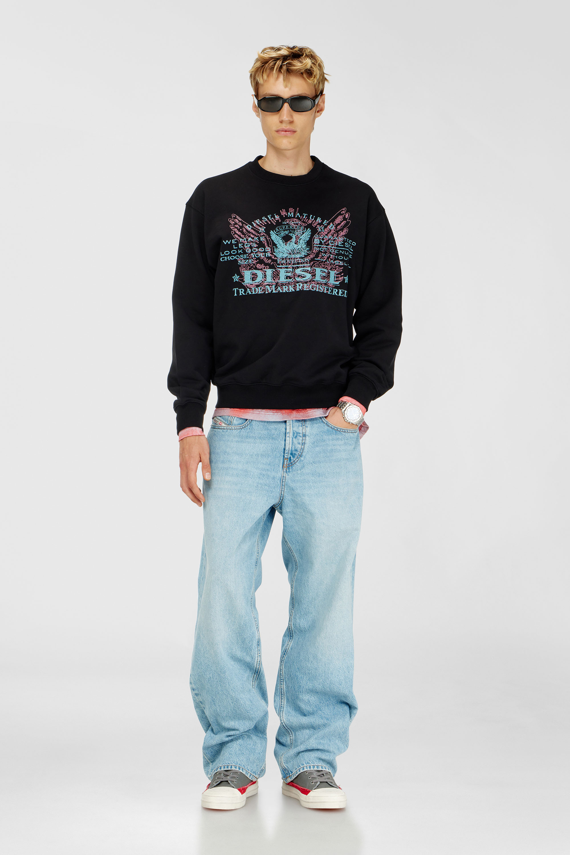 Diesel - S-LUK-R-FEN-T92, Herren Sweatshirt aus Baumwolle mit Grafikprint in Schwarz - 1