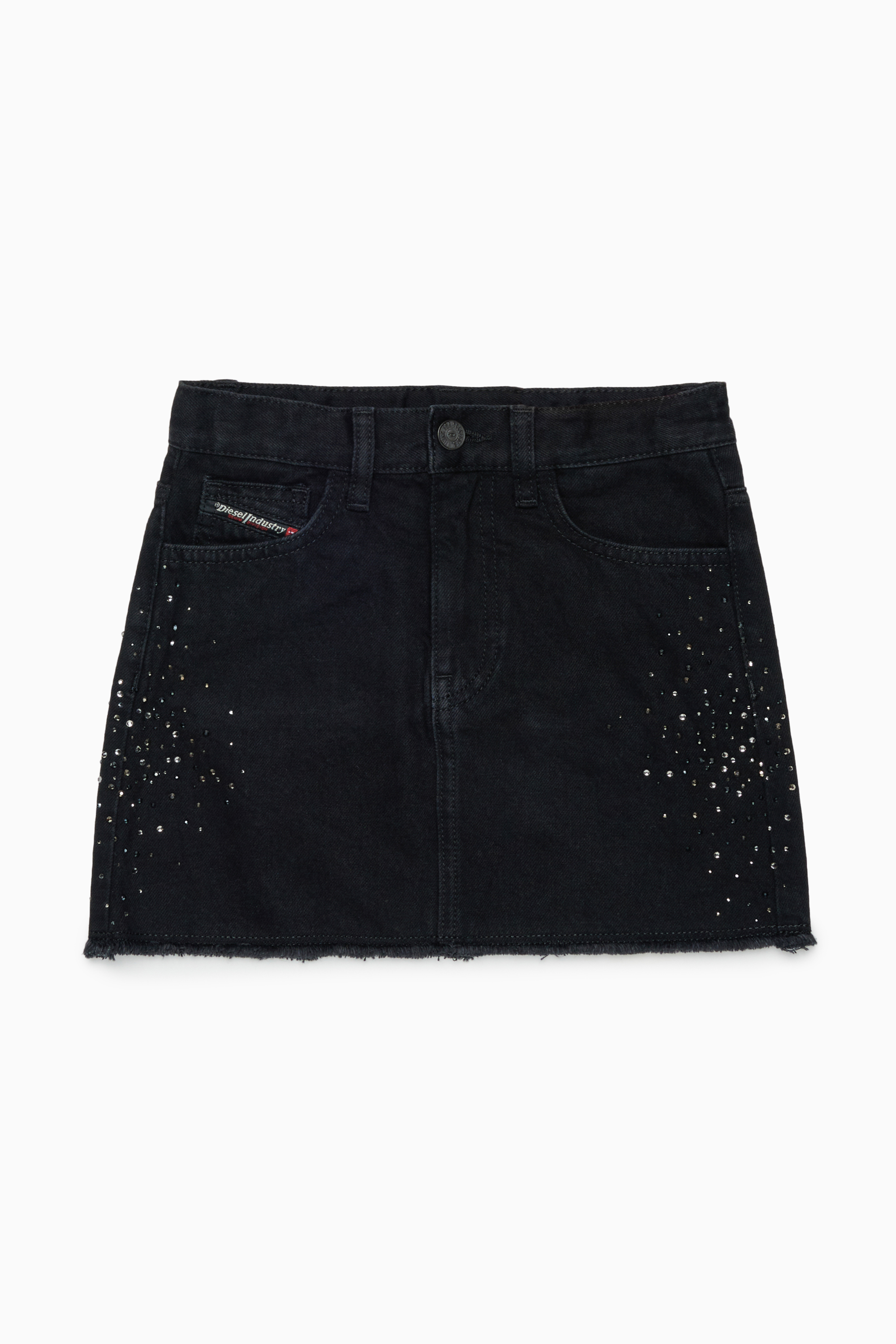 Diesel - GIANNA-SP, Damen Verwaschener Denim-Minirock mit Strasssteinen in Schwarz/Dunkelgrau - 1