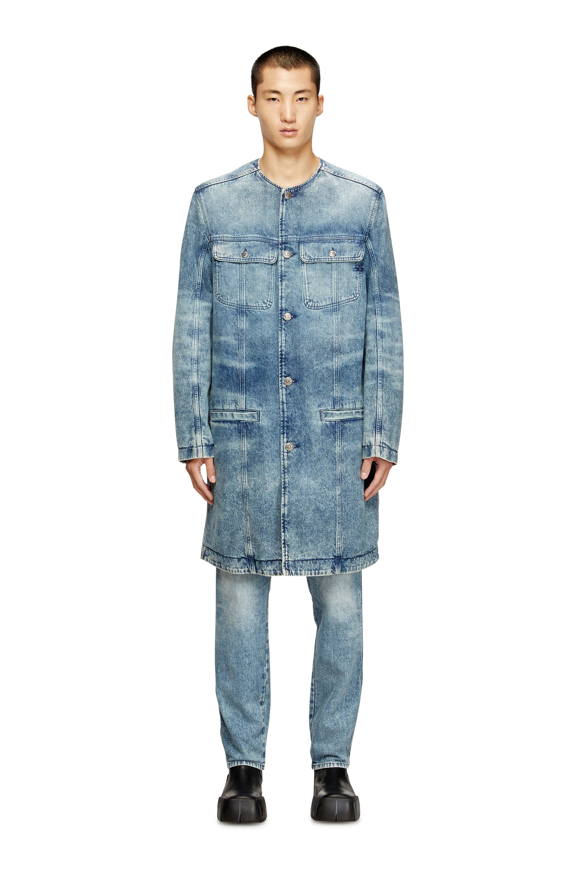 Diesel - D-ABERD-FSH1, Herren Mantel aus gelaserte Baumwolle-Hanf-Denim in Hellblau - 1