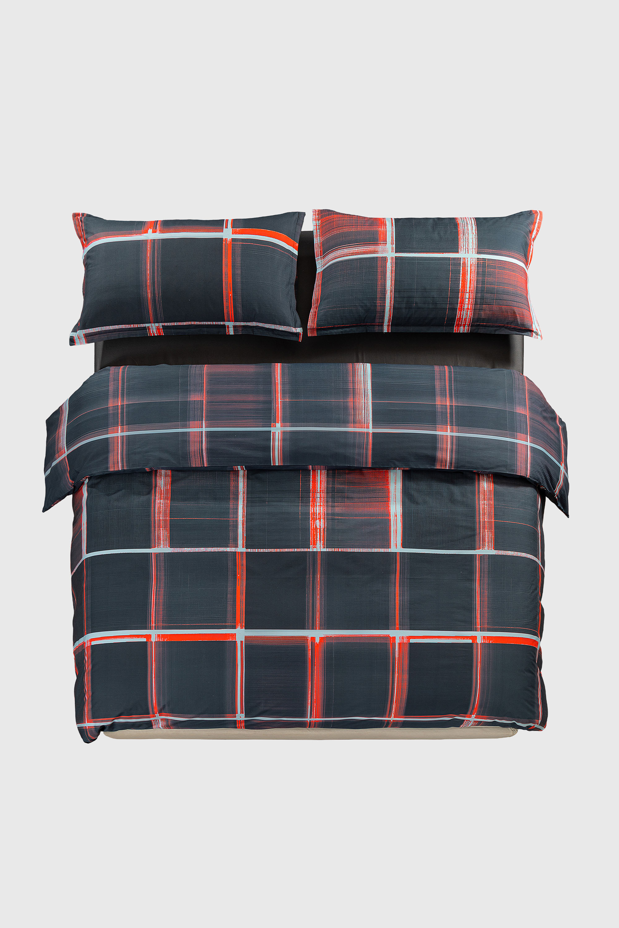 Diesel - 1016331 PSYCHEDELIC CHECKS DARK  DUVET C, Unisex Perkal-Bettbezug-Set f&uuml;r ein Queen-Size-Bett in Schwarz/Rot - 1