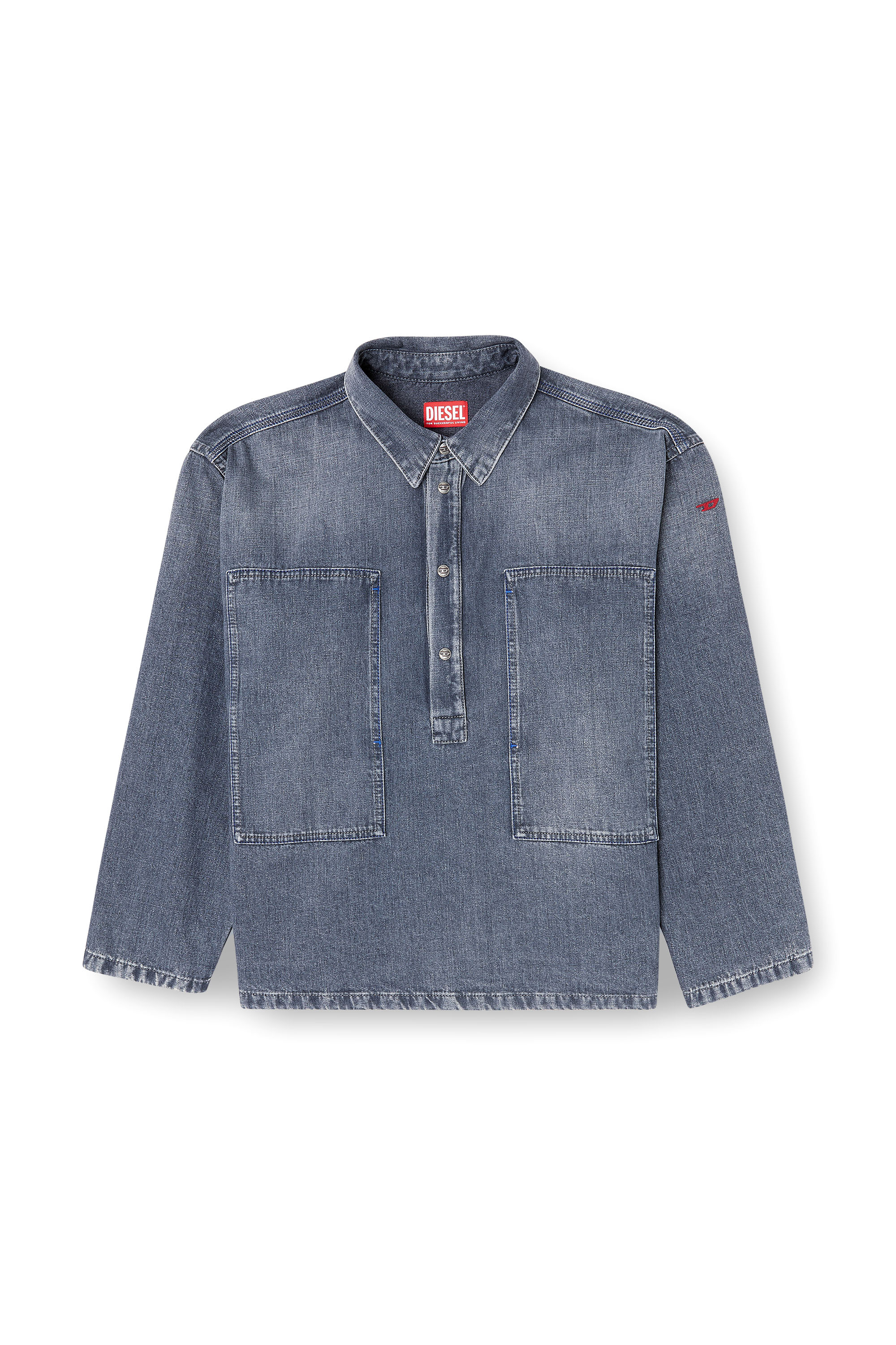 Diesel - DE-PRISS, Damen Henley-Top aus Denim mit Schmutzeffekt in Grau - 3