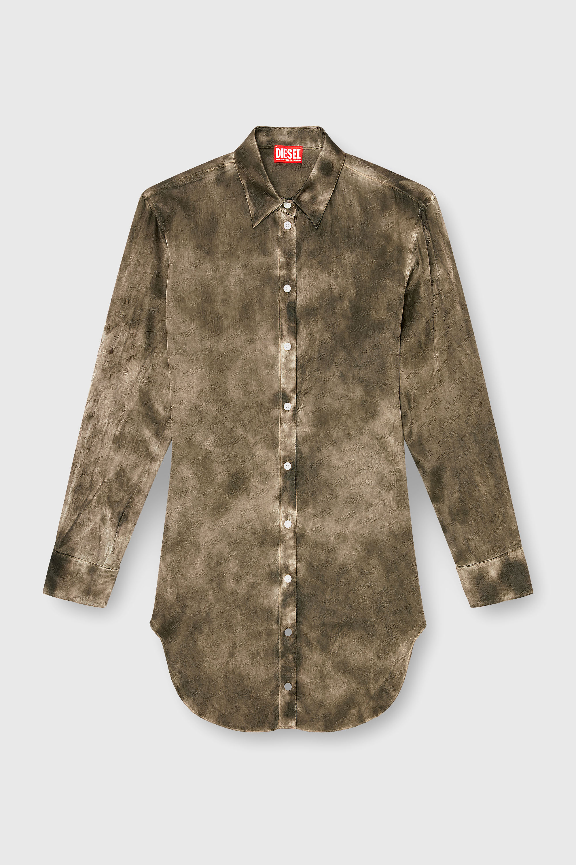 Diesel - C-LAVEL, Damen Langes Hemd aus logo-jacquard-knitter-satin in Armeegr&uuml;n - 1
