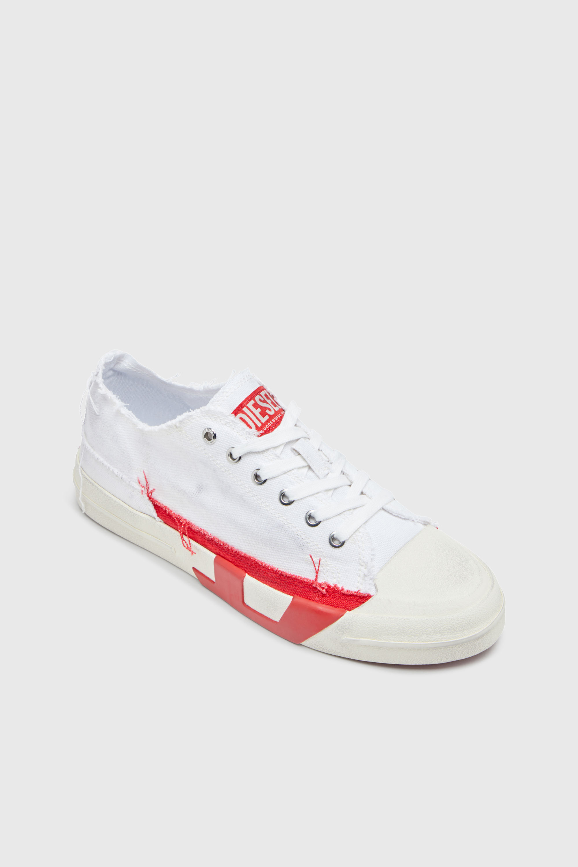 Diesel - S-D-VERSE LOW, Herren S-D-Verse-Canvas-Sneakers mit Schmutz-Effekt in Weiss/Rot - 6