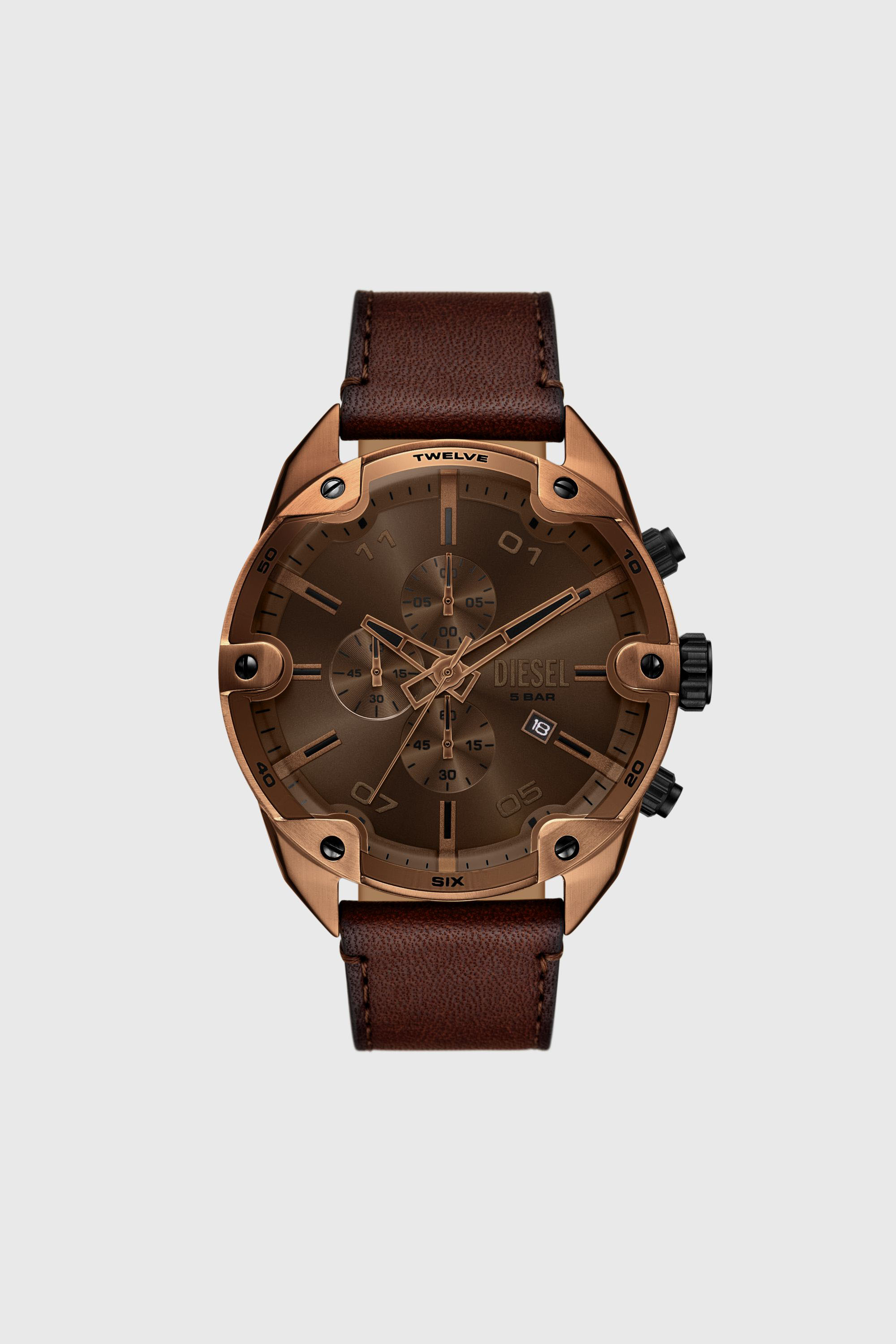 Diesel - DZ4698 WATCH, Herren Spiked braune Lederuhr in Braun - 1