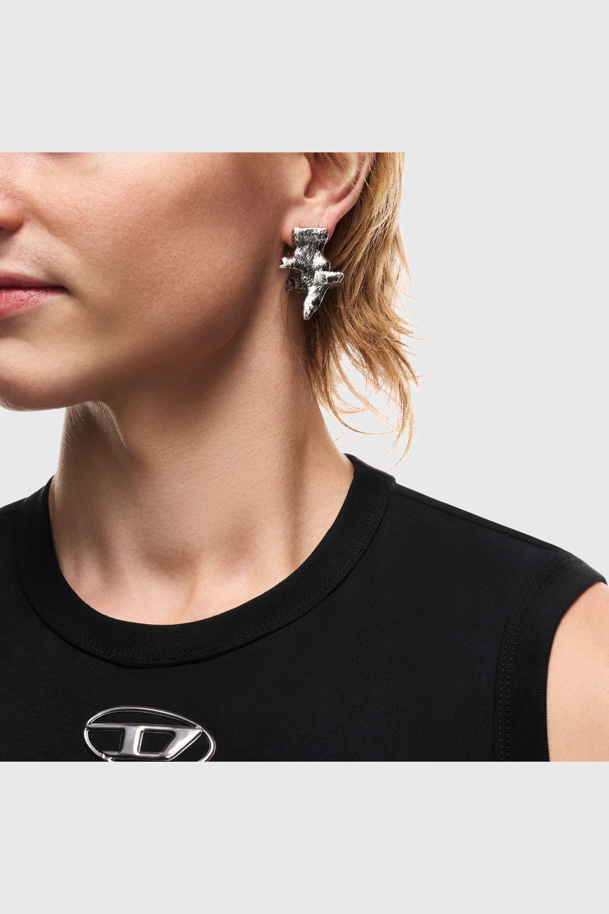 Diesel - DX1710040 JEWELLERY, Unisex Ohrstecker in silberfarben mit Nieten in Dunkelgrau - 4