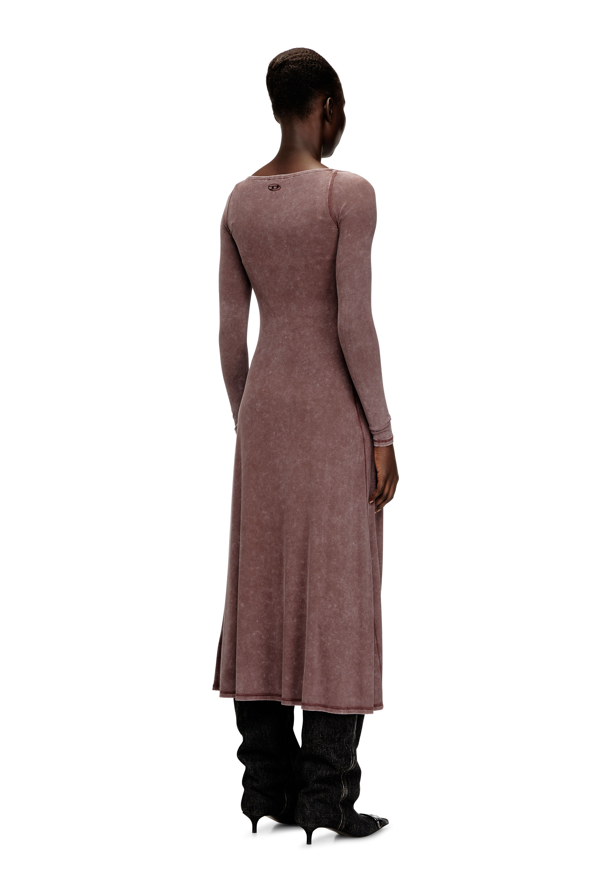 Diesel - D-LEY, Damen Midikleid aus verblasstem Rippstrick-Jersey in null - 4