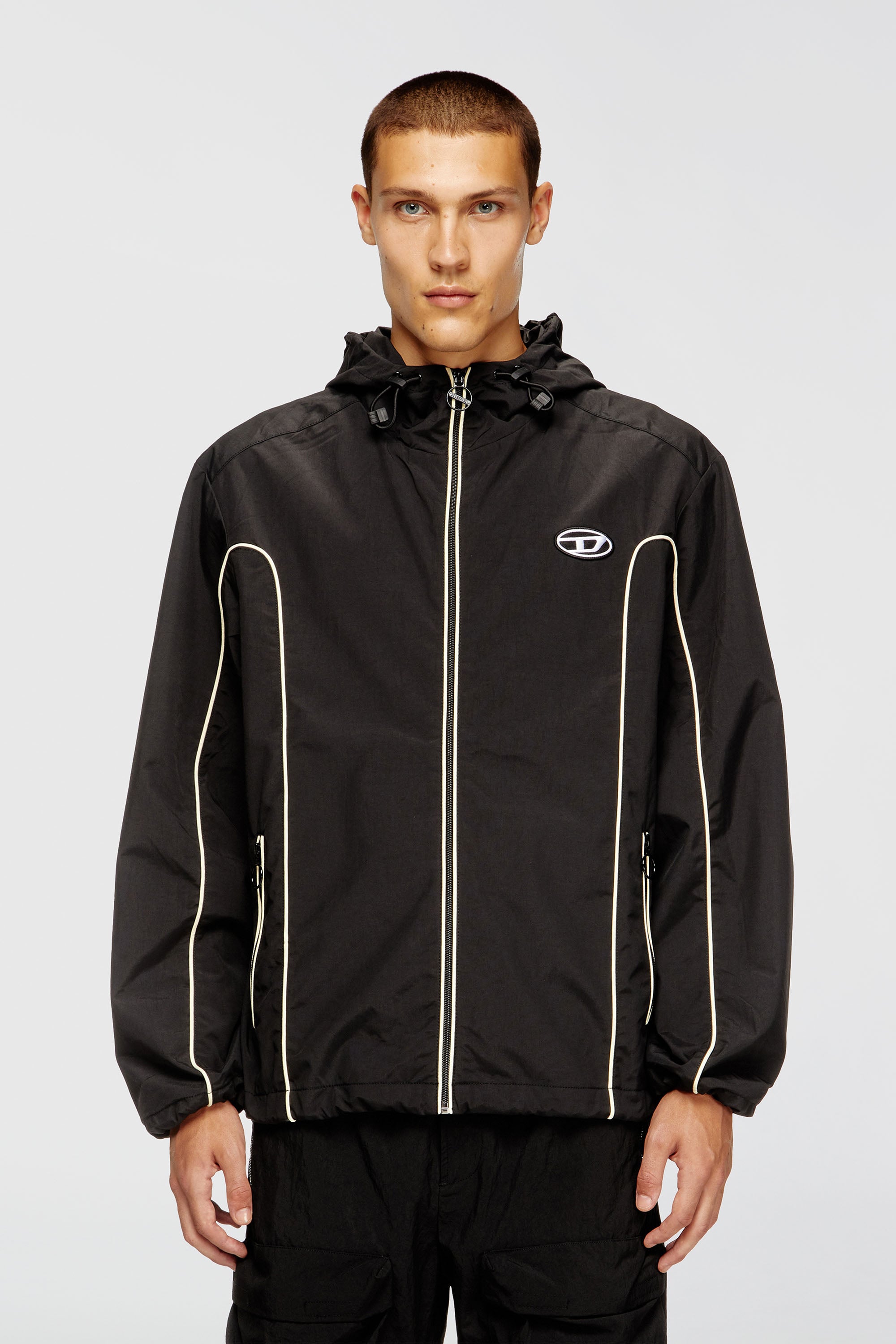 Diesel - J-HIVES, Herren Windjacke mit Kontrastpaspelierung in Schwarz - 1