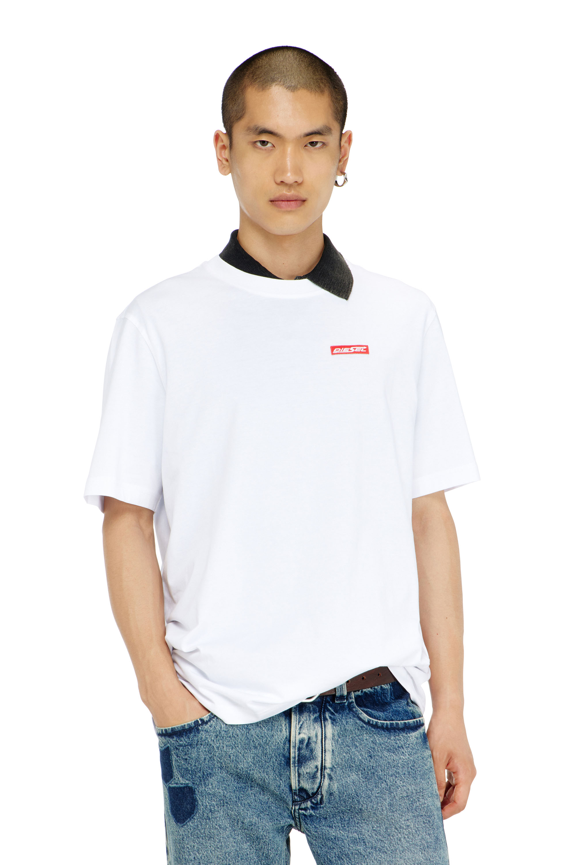 Diesel - T-ADJUST-AA12, Herren T-Shirt aus Baumwolle mit Logo patch in Wei&szlig; - 1