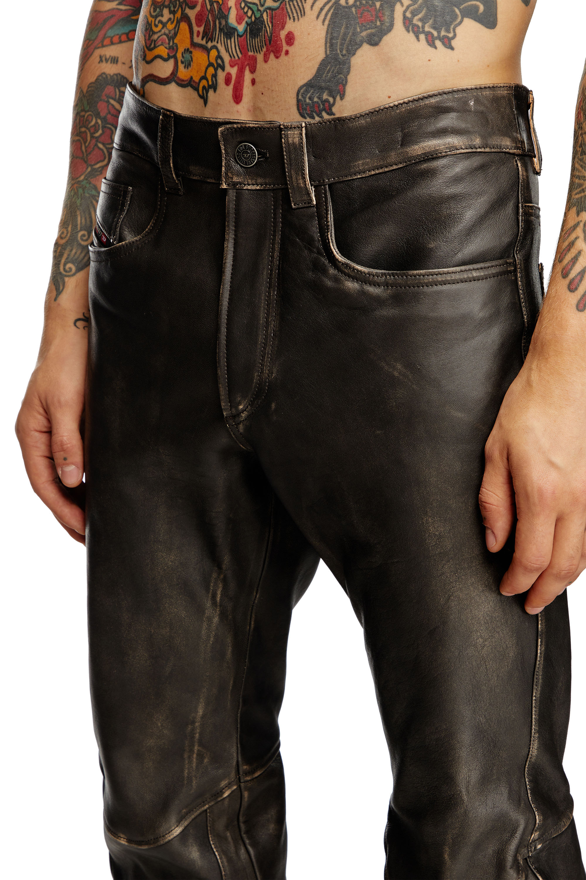 Diesel - P-NASH-LEAT, Herren Distressed-Lederhose in Schwarz - 4