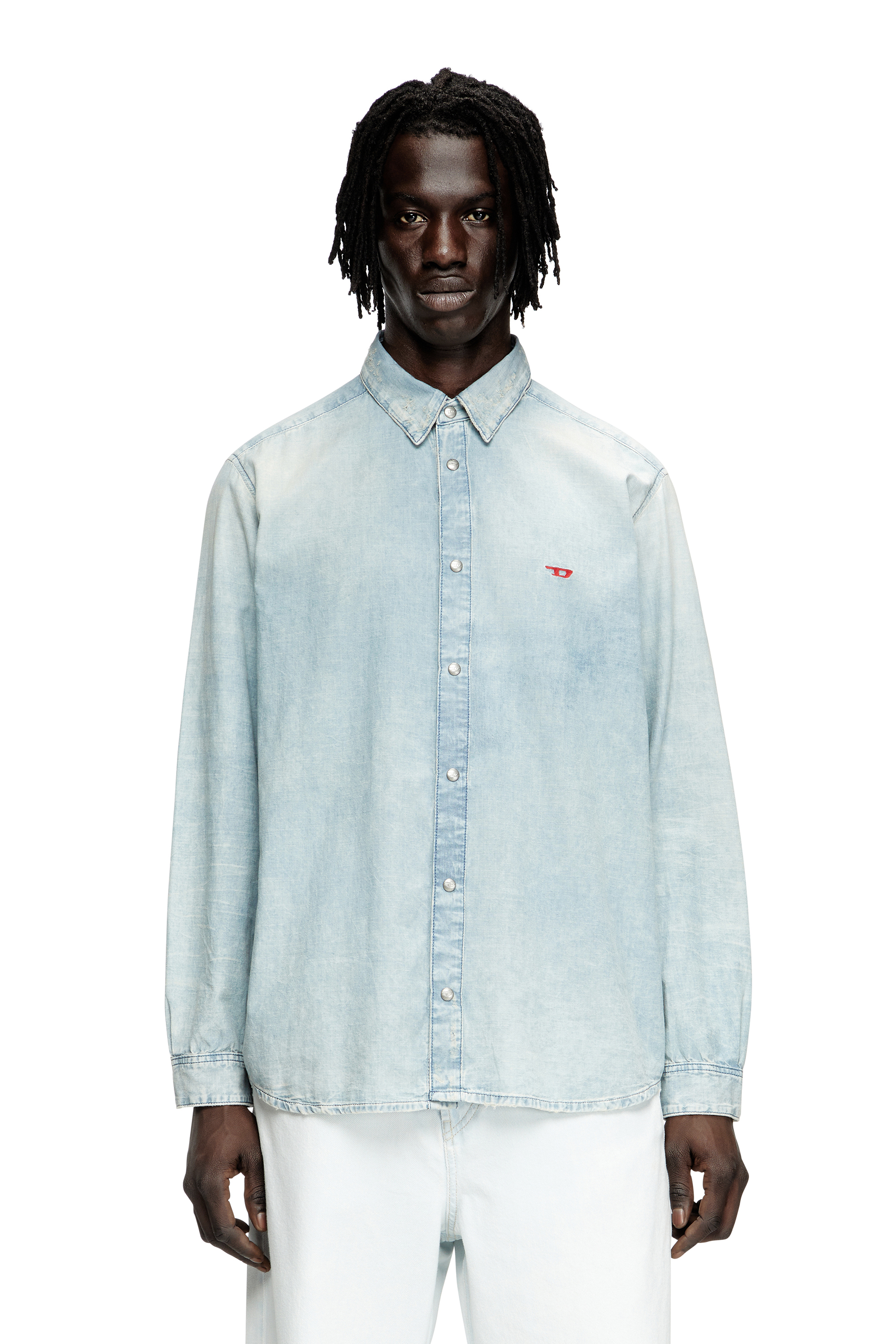 Diesel - D-SIMPLY, Herren Shirt aus Denim mit Bleich-Effekt in Hellblau - 1