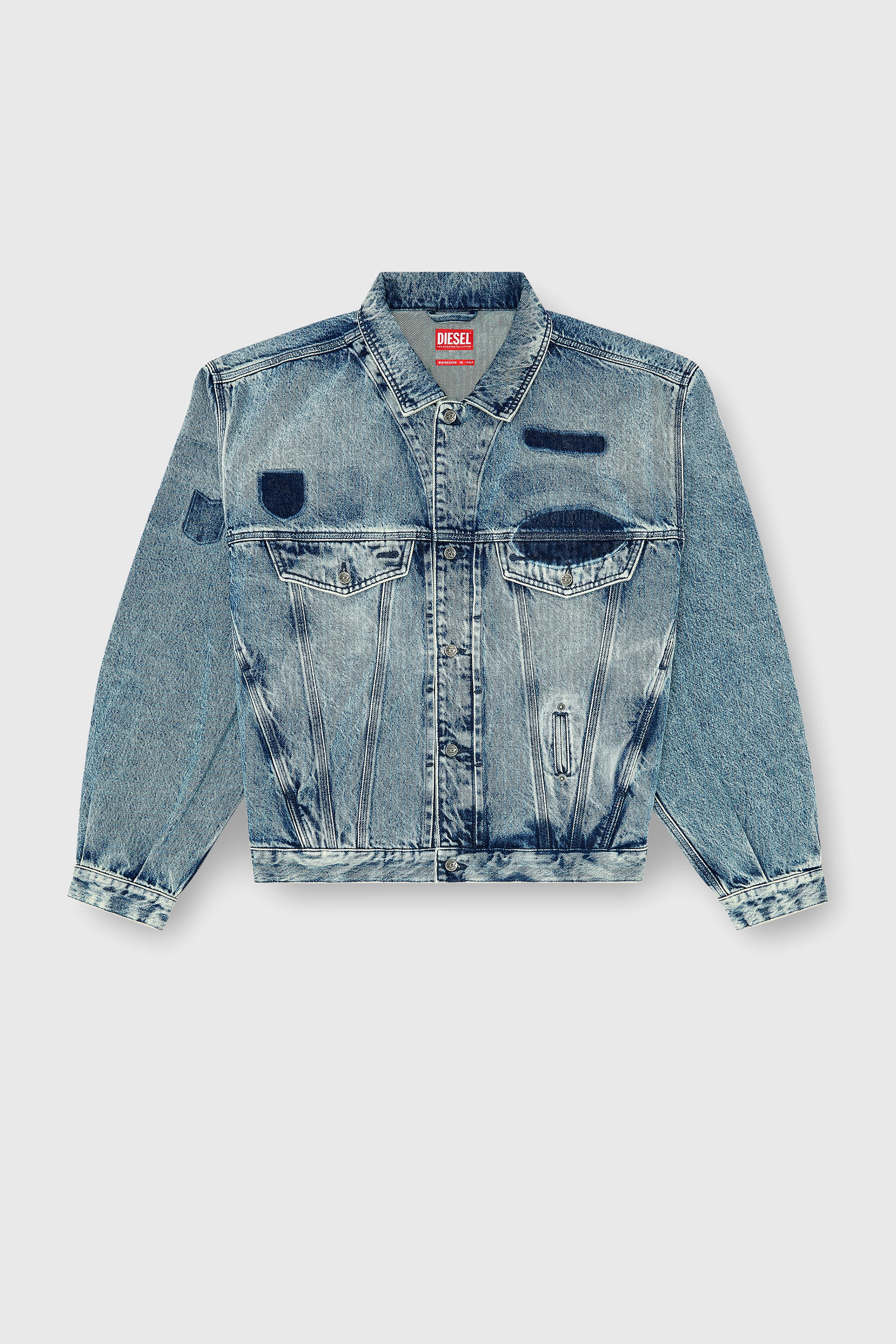 Diesel - D-DENVER-S2, Unisex Trucker-Jacke mit Patch-Effekten in Mittelblau - 2