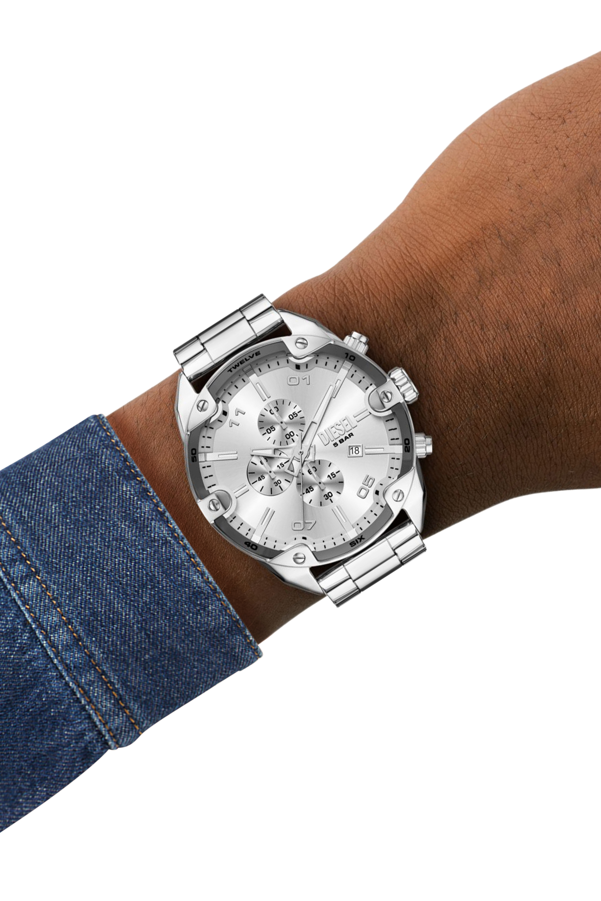 Diesel - DZ4677, Herren Spiked Chronograph Edelstahl in Silber - 4