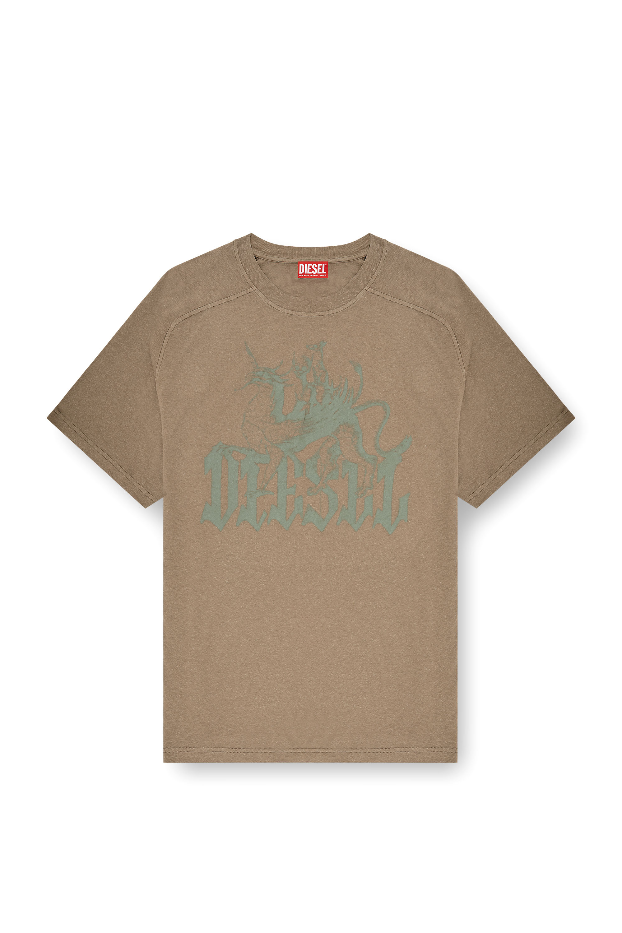 Diesel - T-JUSSI-A, Herren Bedrucktes T-Shirt aus Baumwolle und Hanf in Beige - 2
