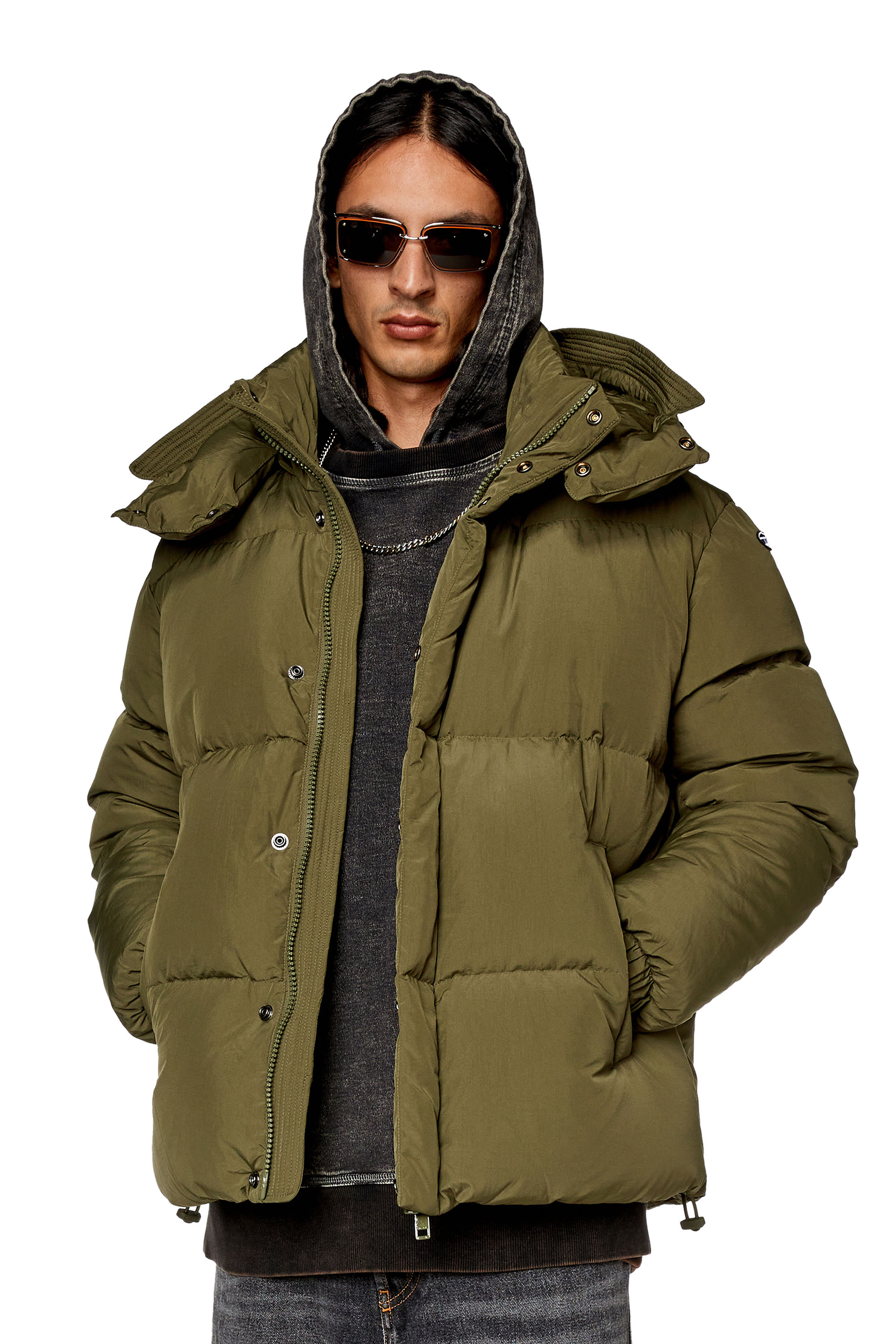 Diesel - W-ROLFYS, Herren Daunenjacke aus Recycling-Nylon-Taslan in Olivgrün - 1