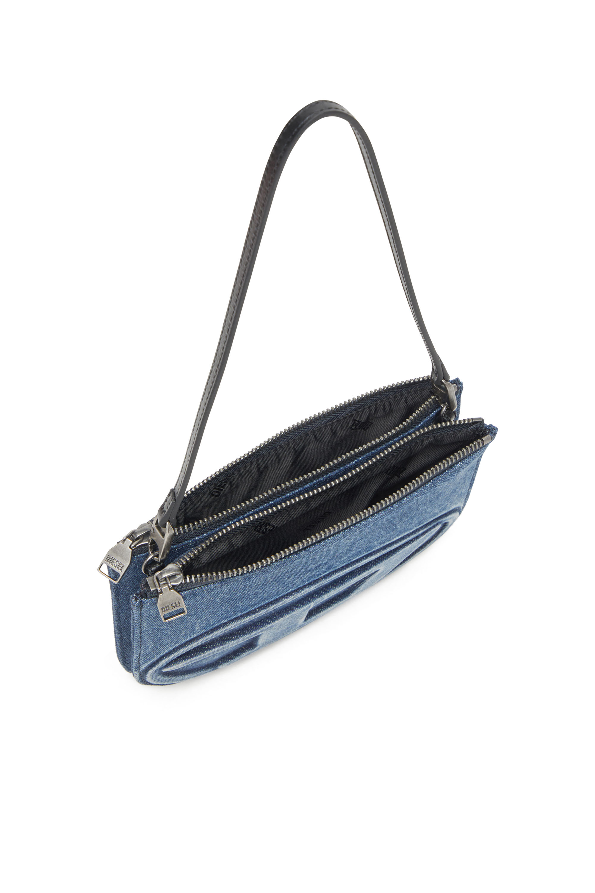 Diesel - 1DR TWIN, Damen Schultertasche mit zwei Fächern aus solarisiertem Denim in Blau - 3