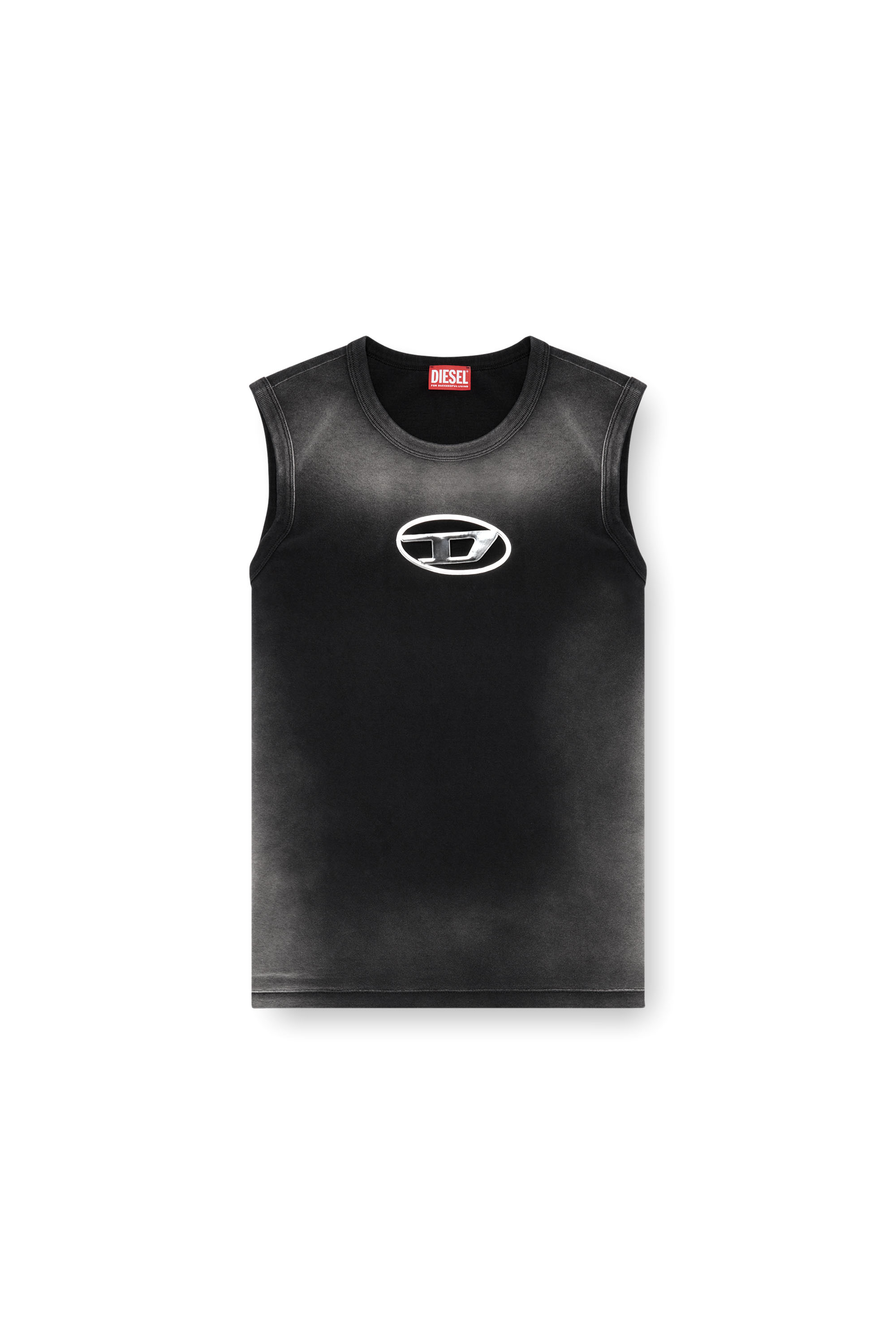 Diesel - T-BRICO, Herren Verblasstes Tanktop mit aufgeschäumtem Oval D in Schwarz - 2