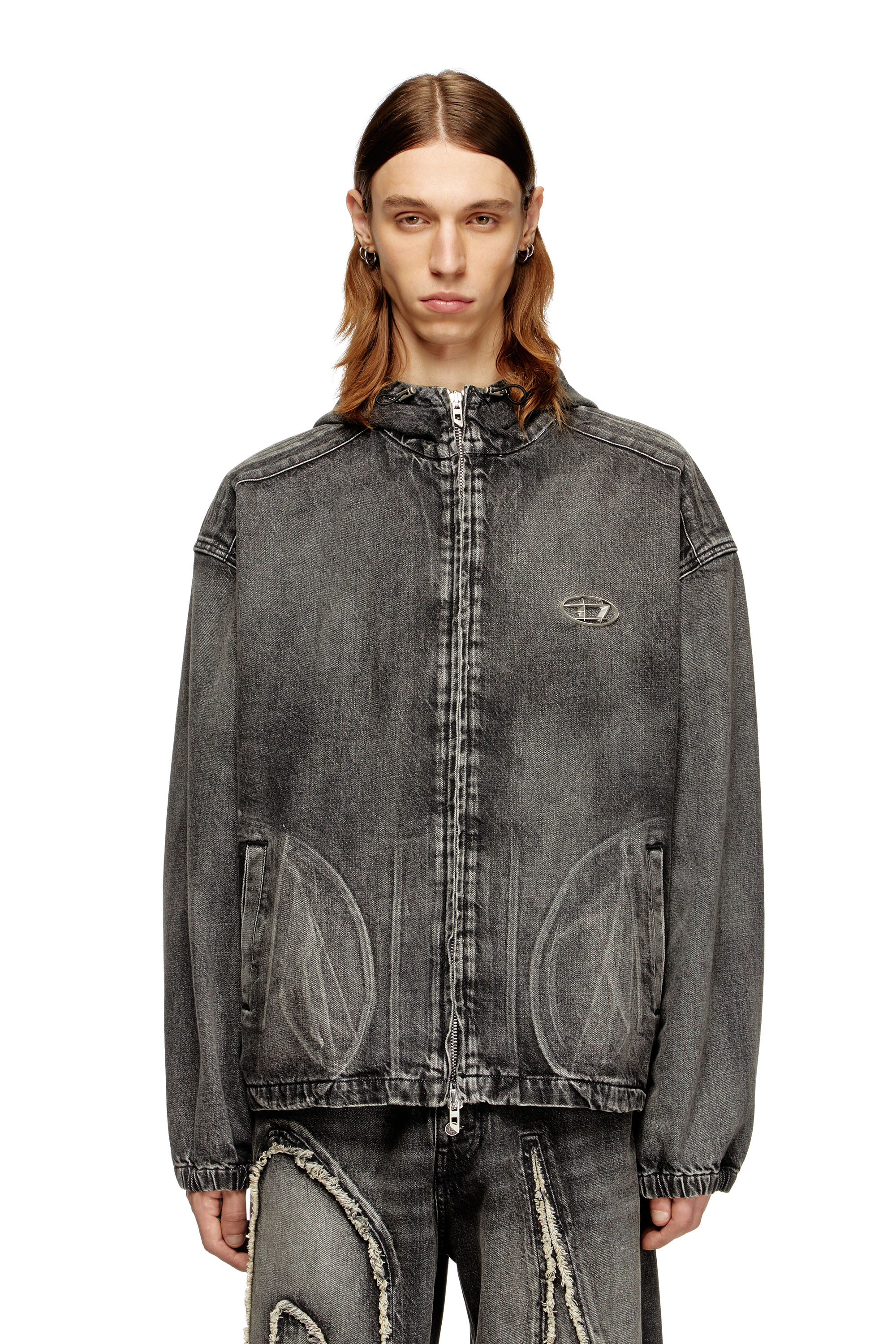 Diesel - THUGJACK, Unisex Kapuzejacke aus verwaschenem Denim in Schwarz - 1