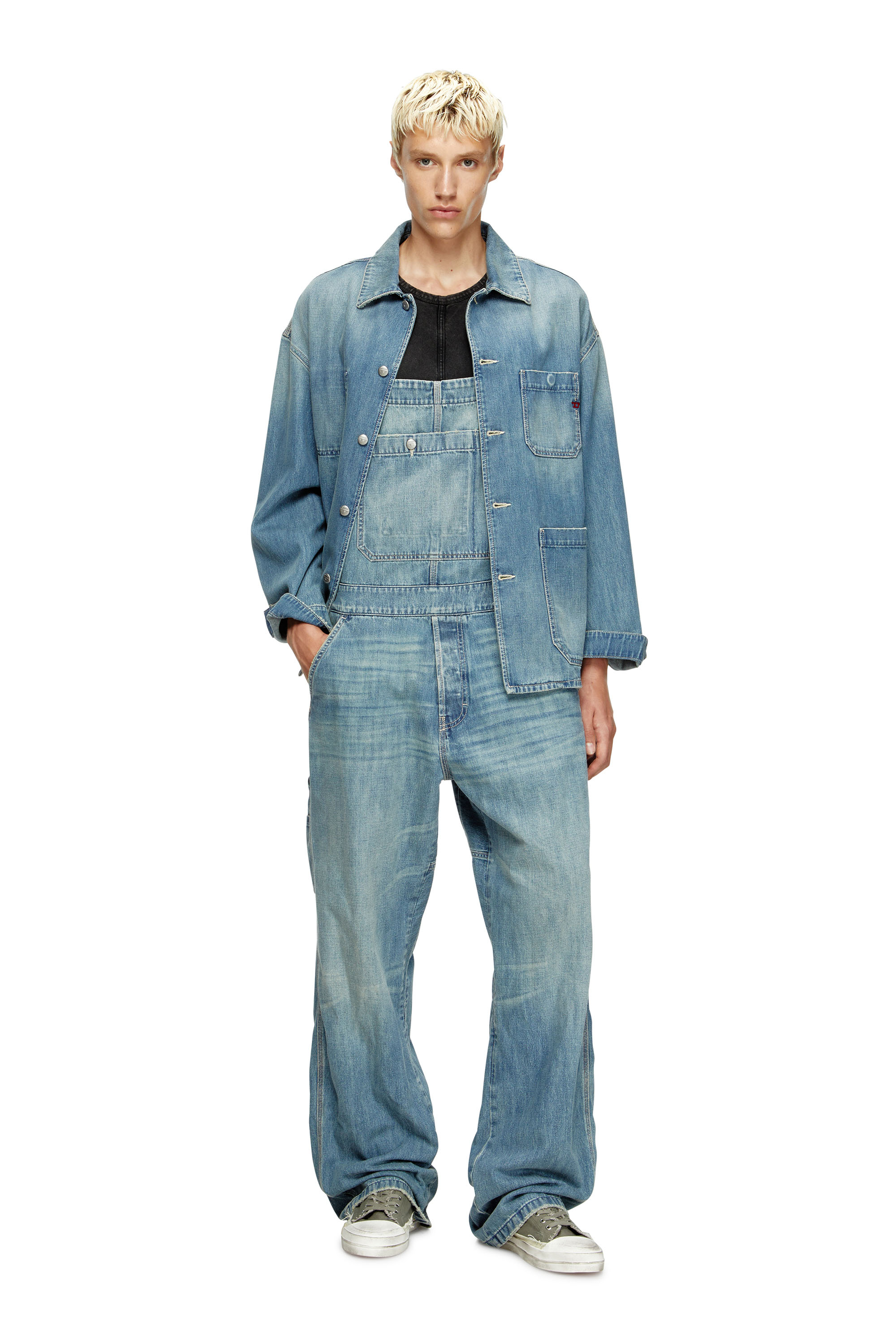 Diesel - D-FRAMU-U, Unisex Utility-Latzhose aus Denim in Hellblau - 1