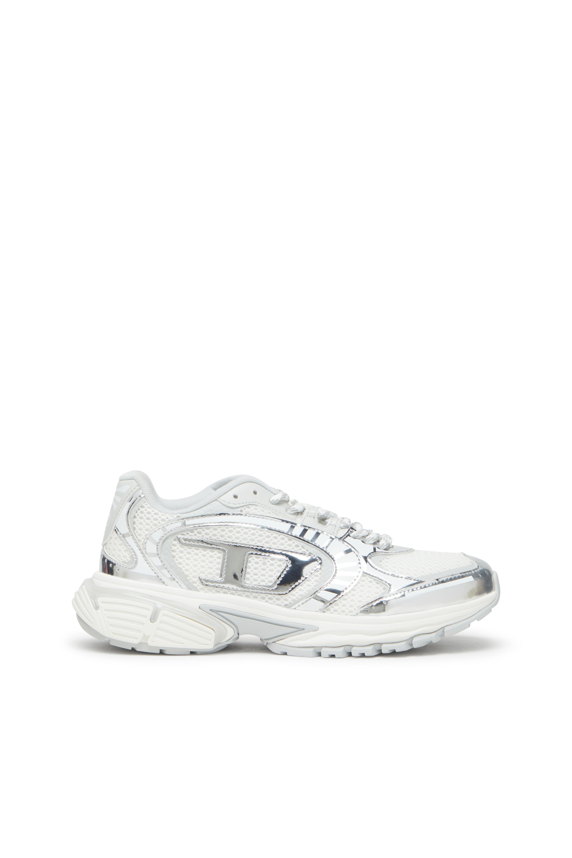 Diesel - S-PRO-V-DENSE LOW W, Damen S-Pro-V-Dense-Sneakers aus Metallic-Mesh mit Oval D-Logo in Weiß/Silber - 1