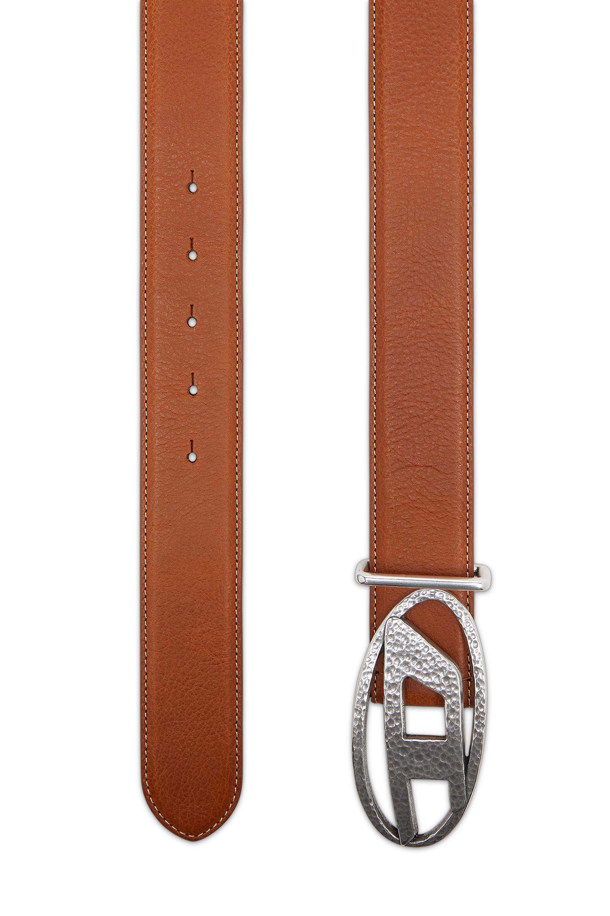 Diesel - B-1DR, Unisex 4 cm Lederg&uuml;rtel mit geh&auml;mmerter Oval D-Schlie&szlig;e in Braun - 2