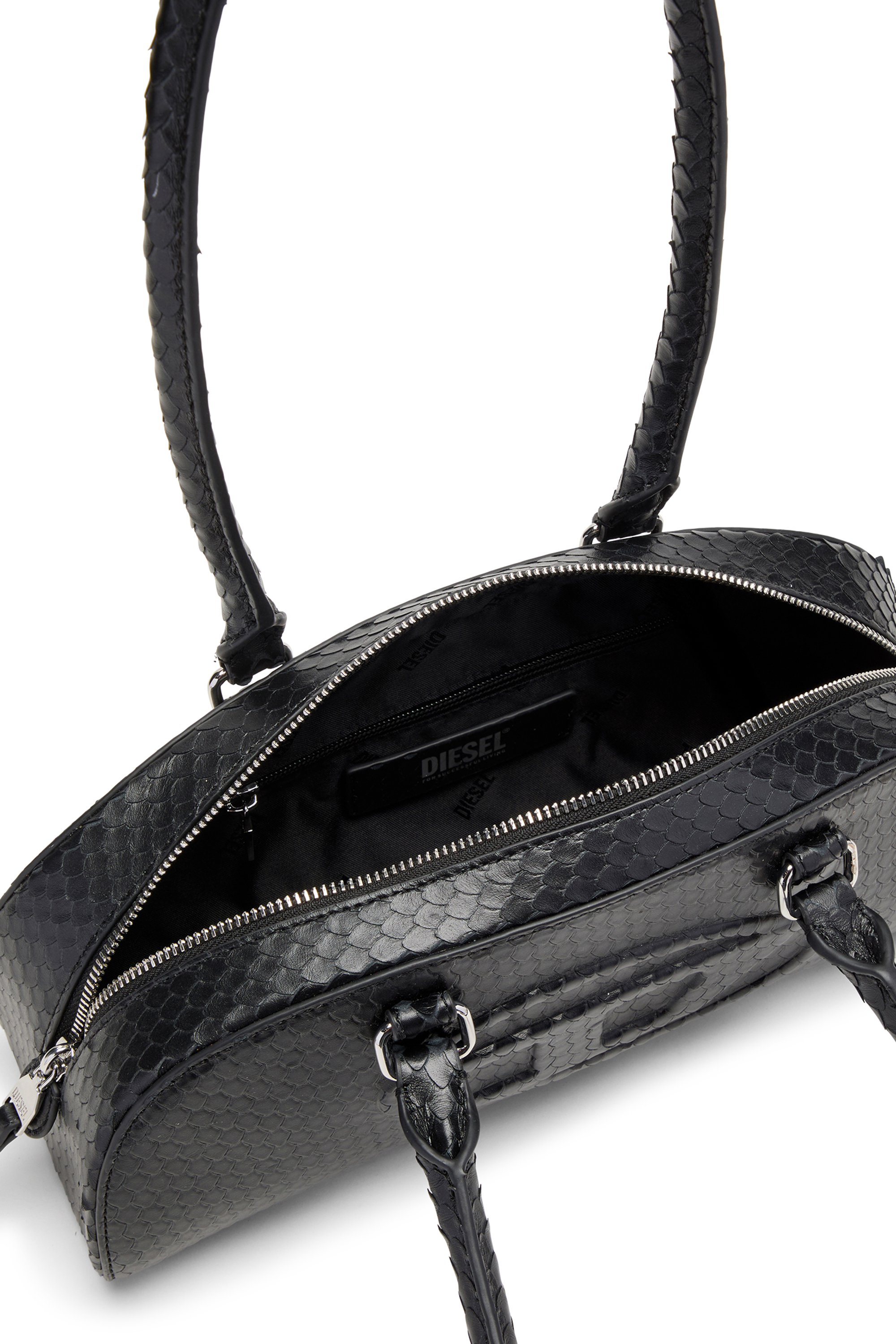 Diesel - 1DR DOME SHOULDER EW, Damen 1DR Dome-Langgezogene Bowlingtasche aus strukturiertem Leder in Schwarz - 4
