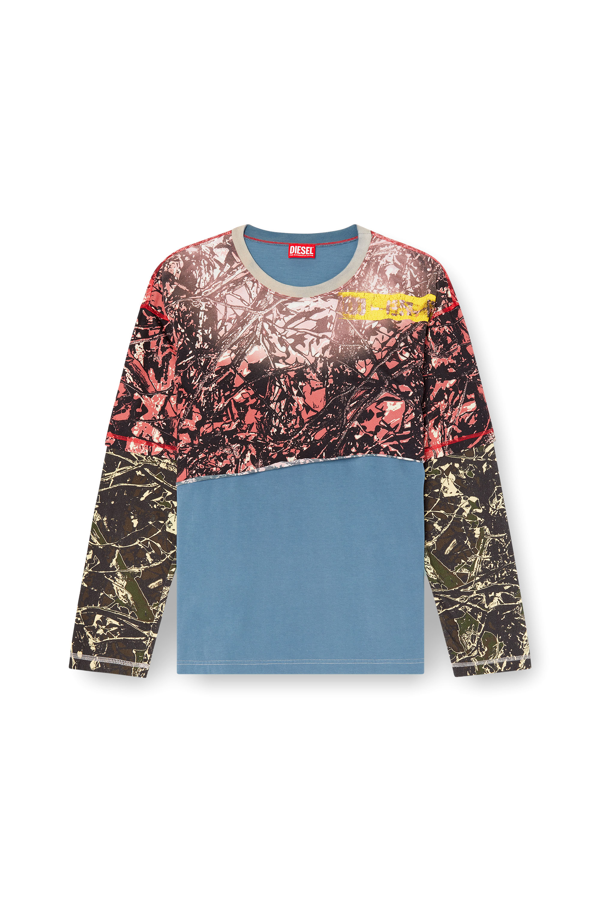 Diesel - T-BESH-CAMOU, Herren Lagen-T-Shirt mit Camouflage-Motiv in Blau/Rosa - 3