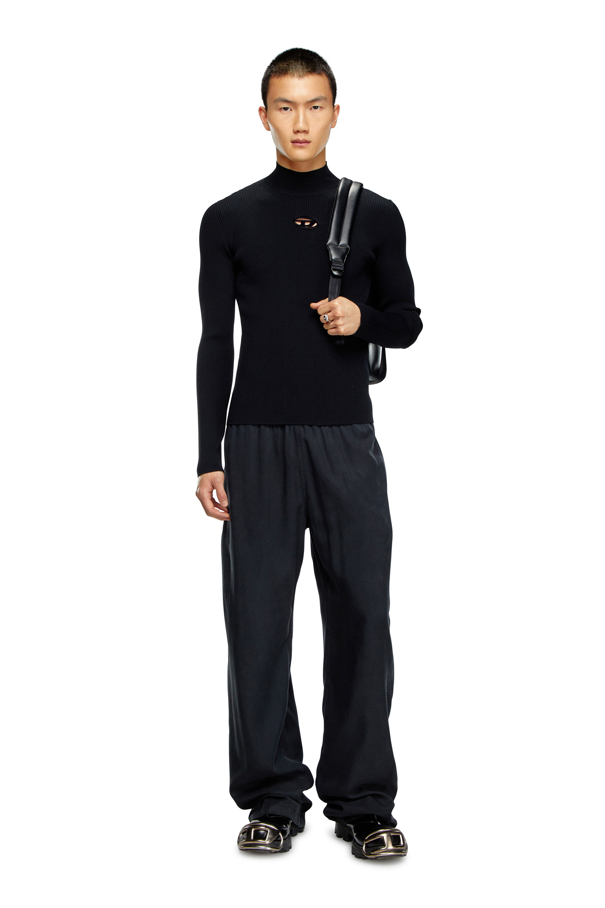 Diesel - K-ZACKARY, Herren Pullover mit Wasserfallausschnitt und Oval D in Schwarz - 1