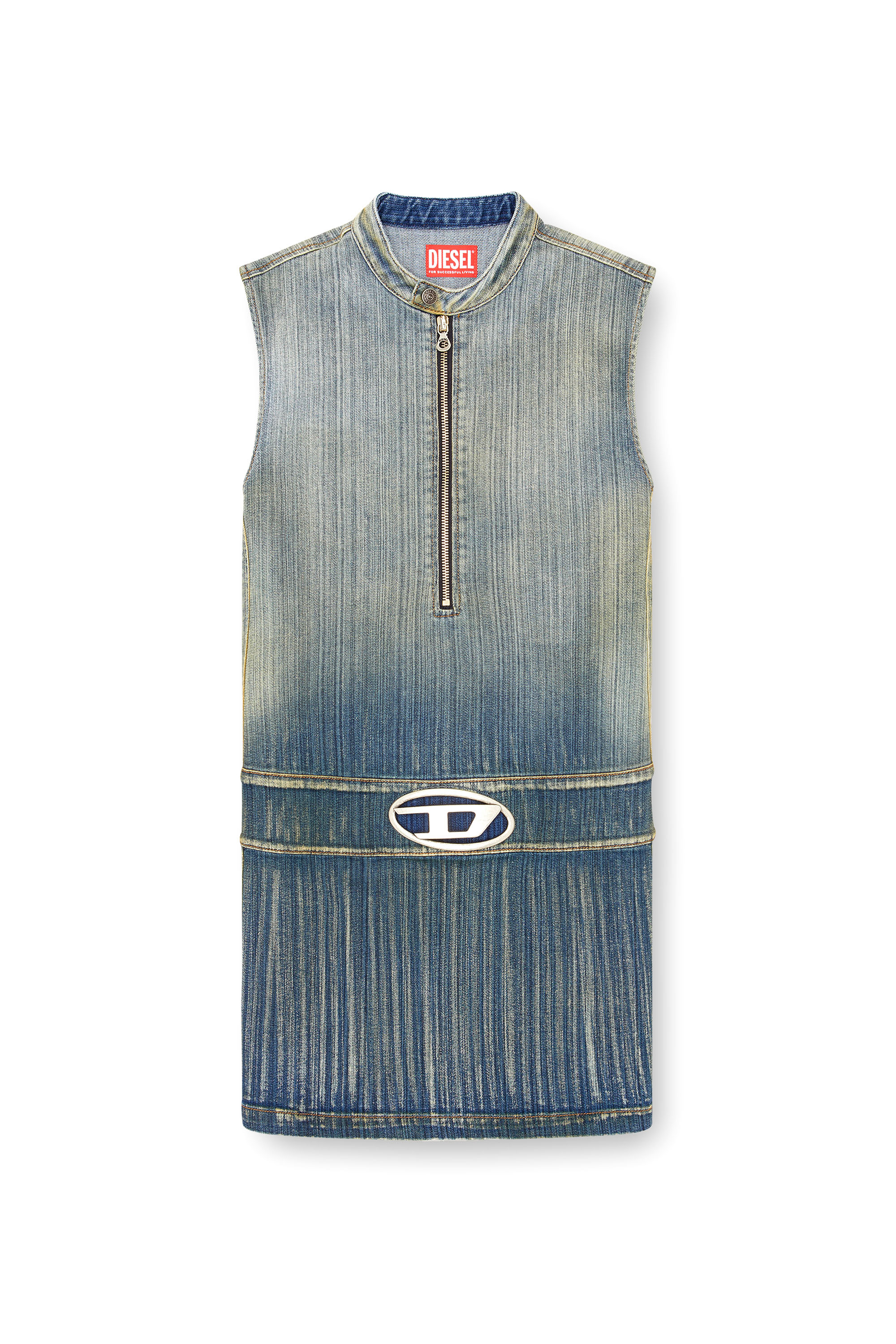 Diesel - DE-DAME-S, Damen Minikleid aus Heritage-Denim mit Streifen in Blau - Image 4
