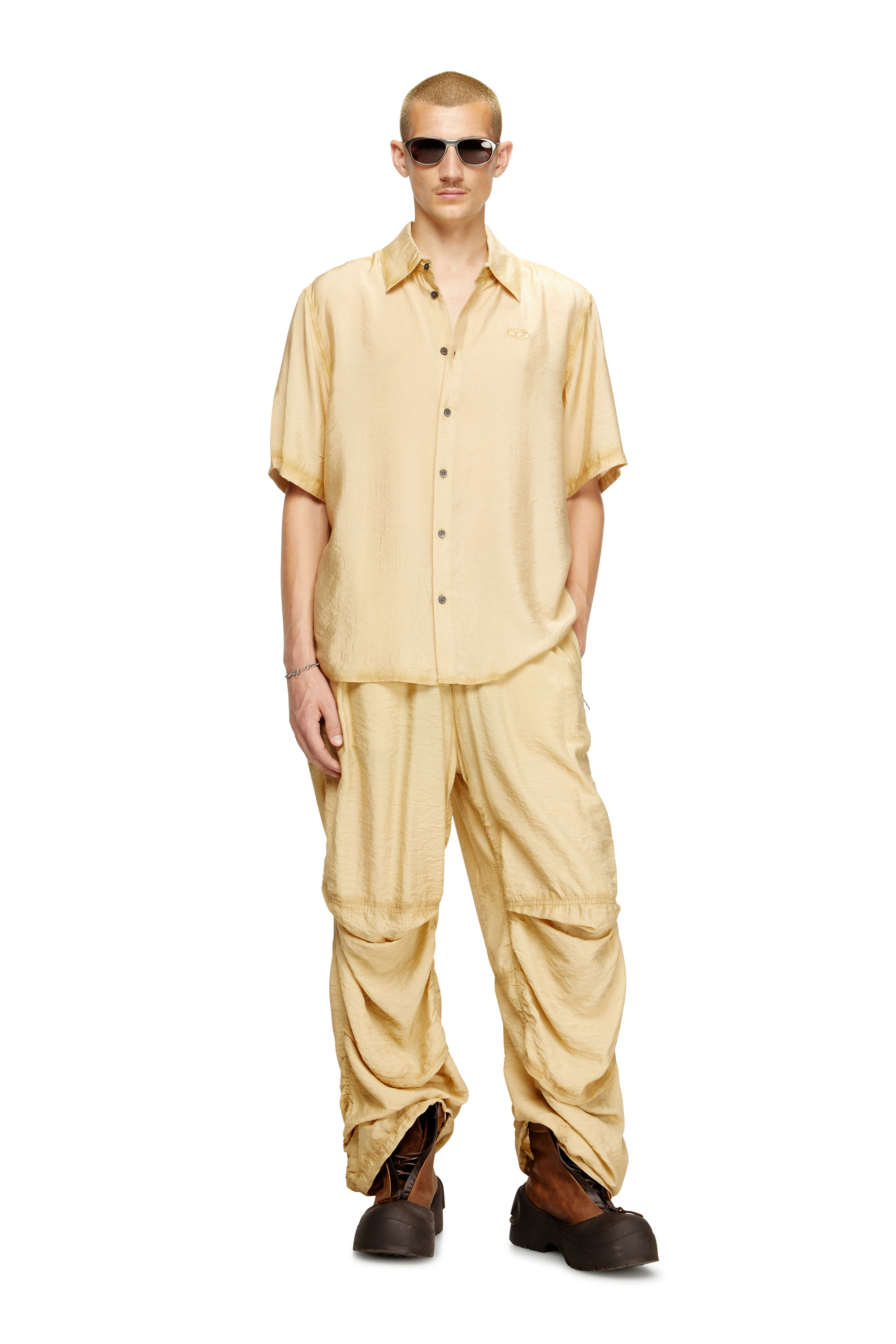 Diesel - S-SIMPLY-SS-LHBA, Herren Hemd aus Knitter-Nylon-Viskose in Hellbraun - 3